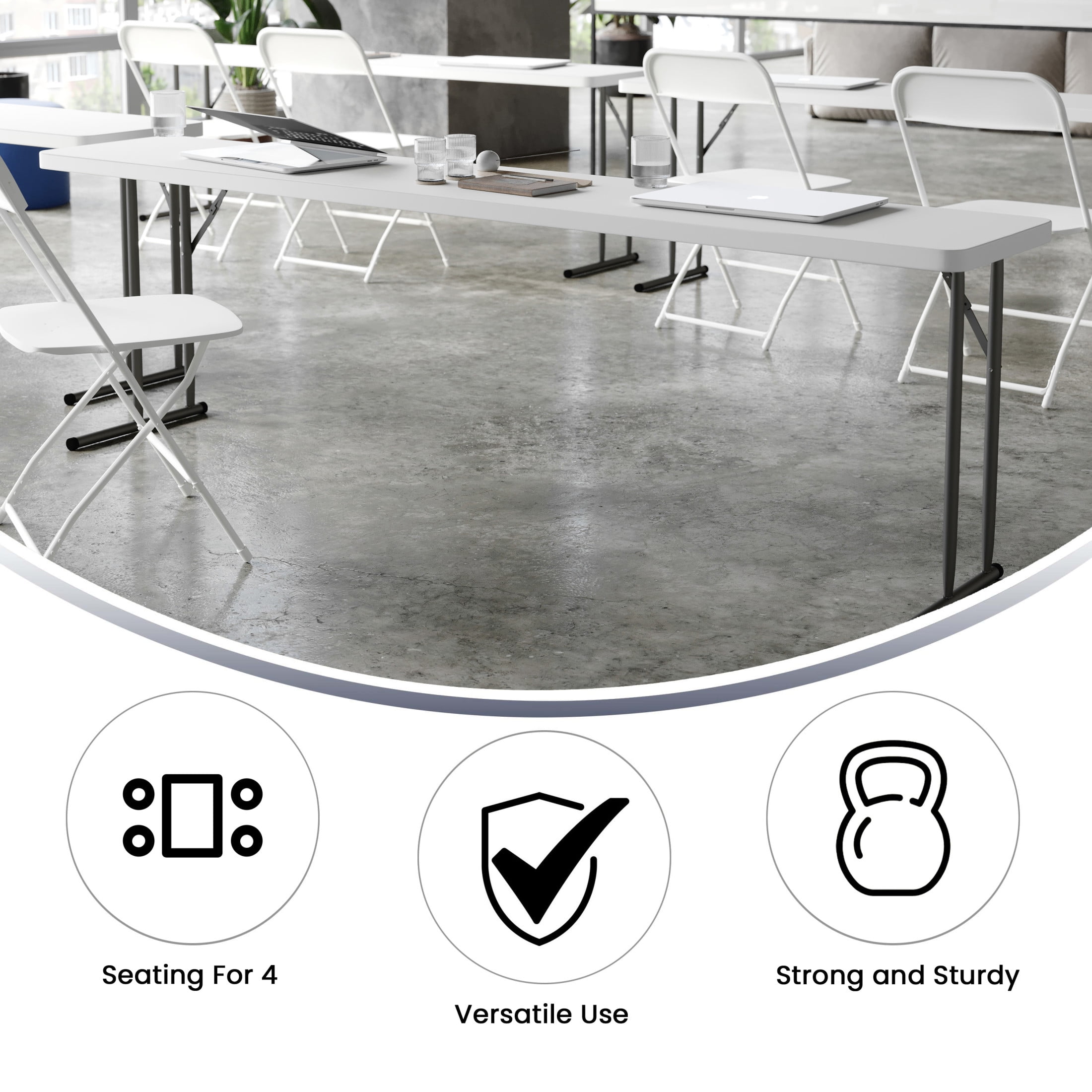 Flash Furniture 8' Rectangular Plastic Folding Training and Event Table, Black - Image 3