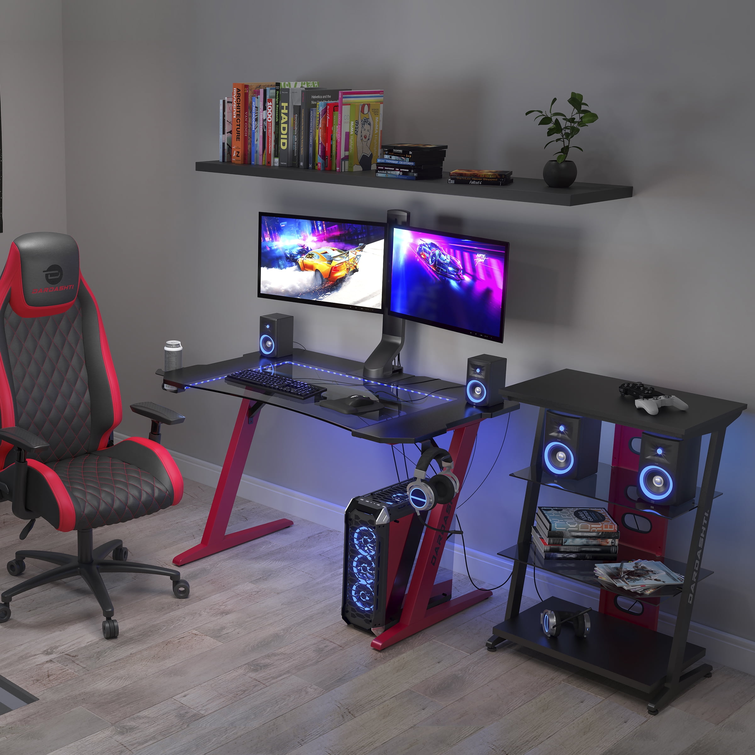 Dardashti 29.72" Gaming Desk with built in LED Lights in Ruby Red - Image 5