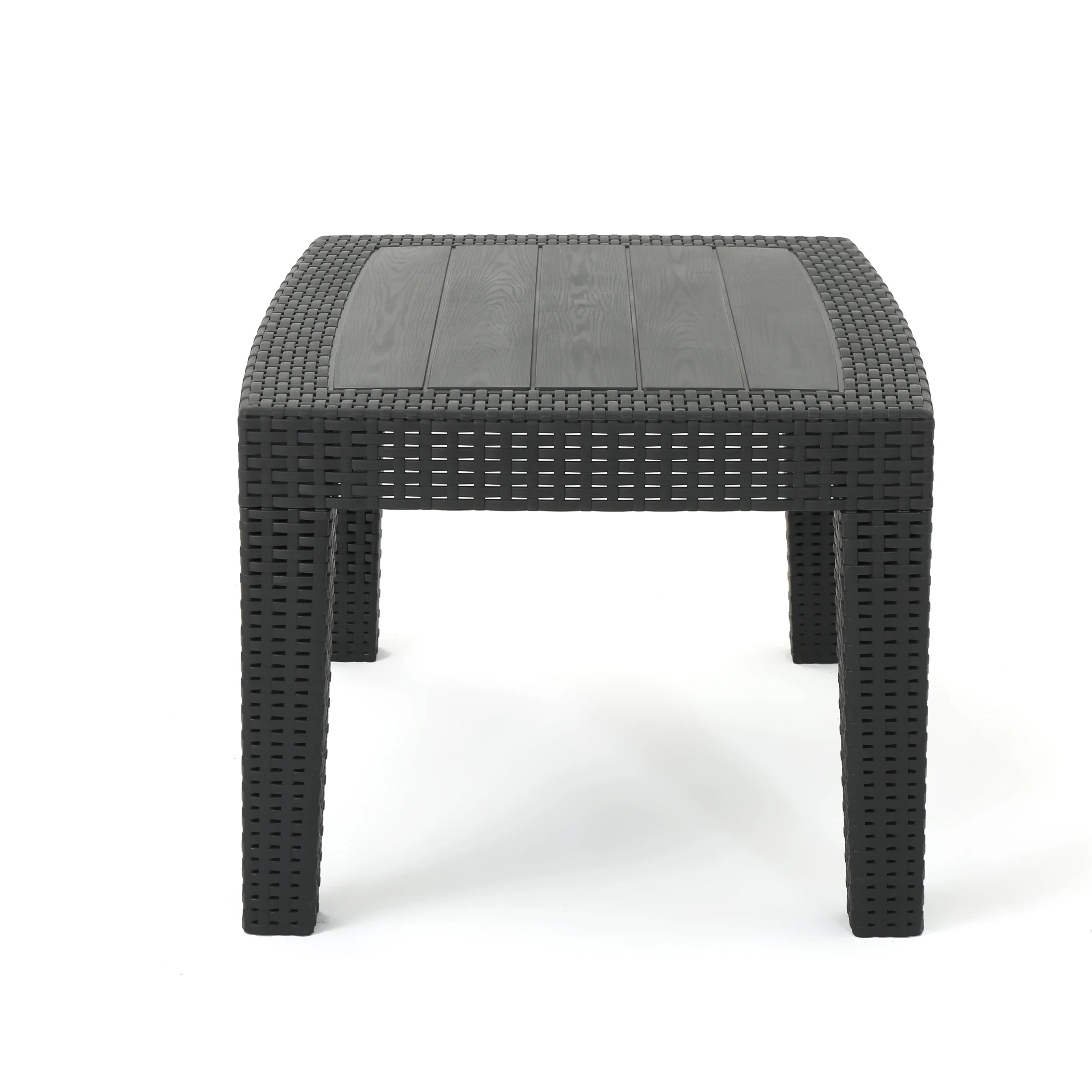 Outdoor 4 Piece Faux Wicker Rattan Style Chat Set with Cushions, Charcoal Light Grey - Image 12