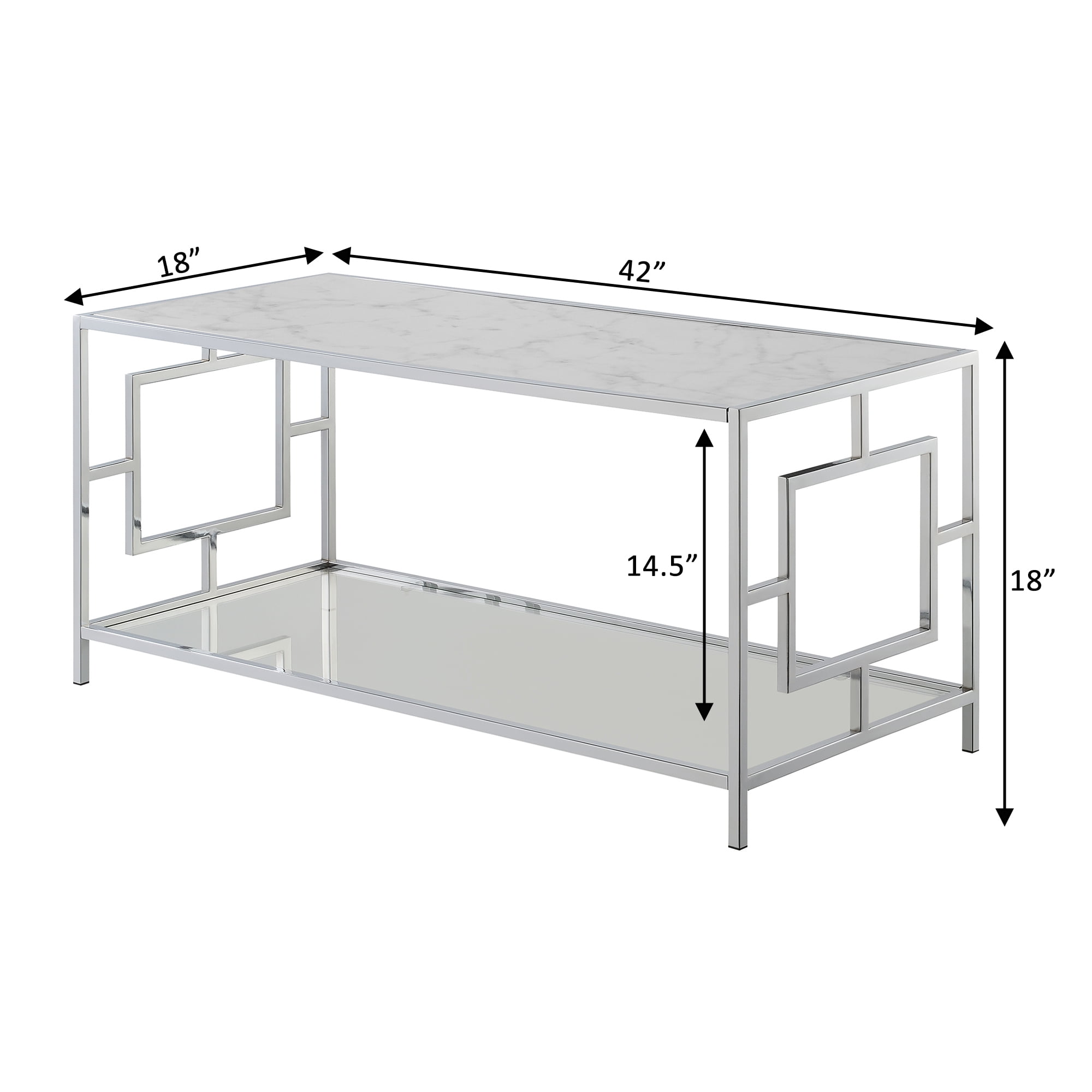 Convenience Concepts Town Square Chrome Coffee Table, Faux White Marble/Chrome Frame - Image 2
