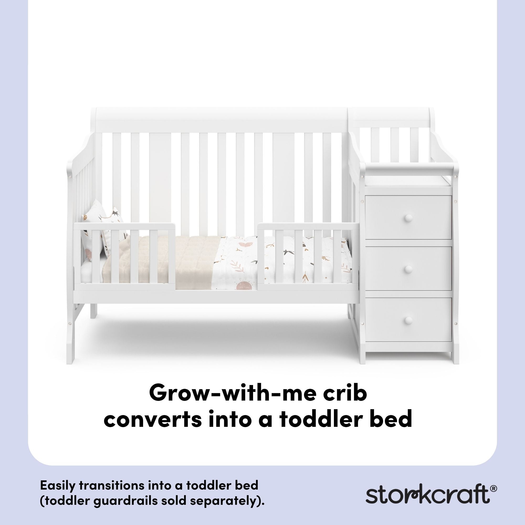 Storkcraft Portofino 5-in-1 Convertible Baby Crib and Changer, White - Image 2