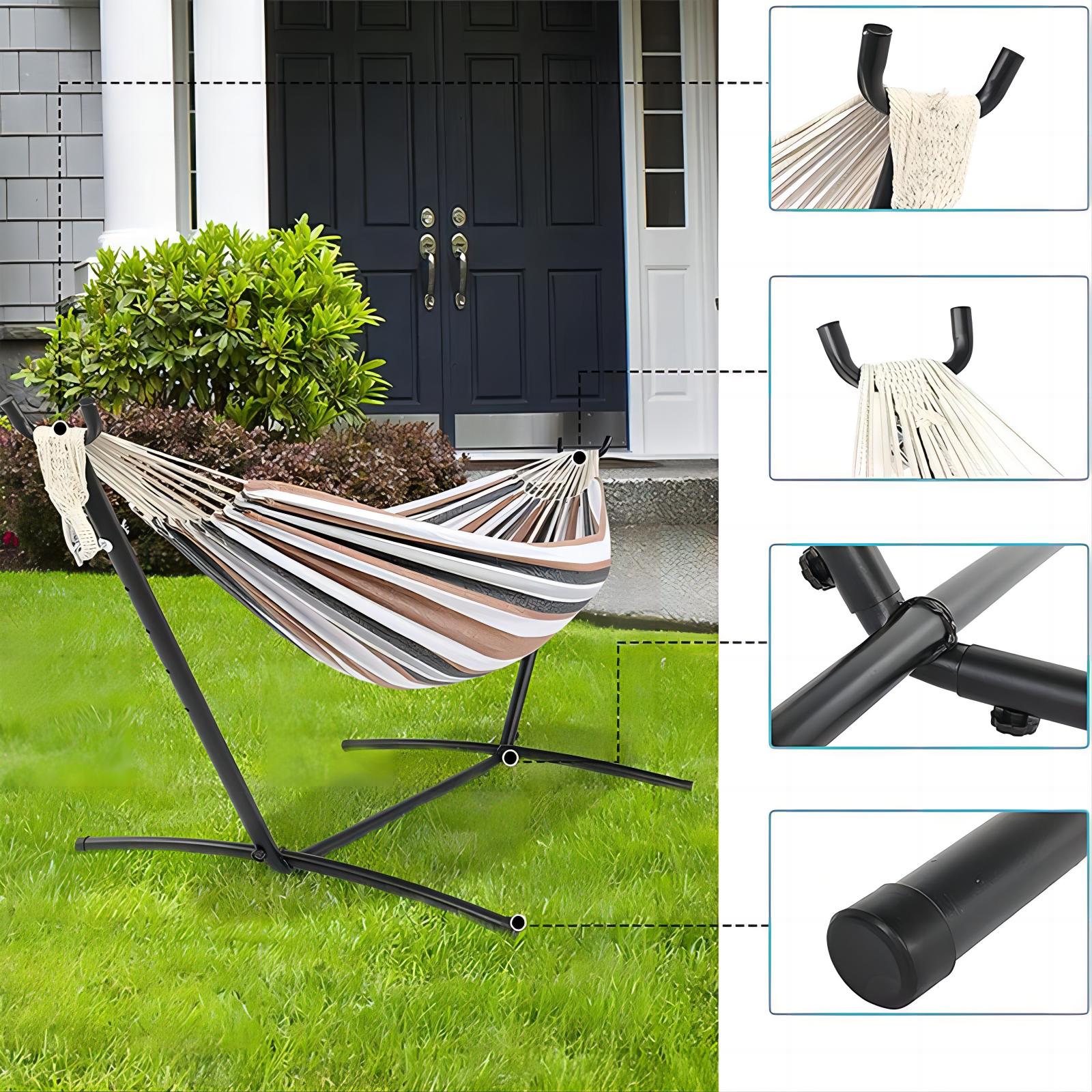 Vebreda 2-Person Brazilian-Style Cotton Double Hammock with Stand Set w/ Carrying Bag - Brown - Image 10