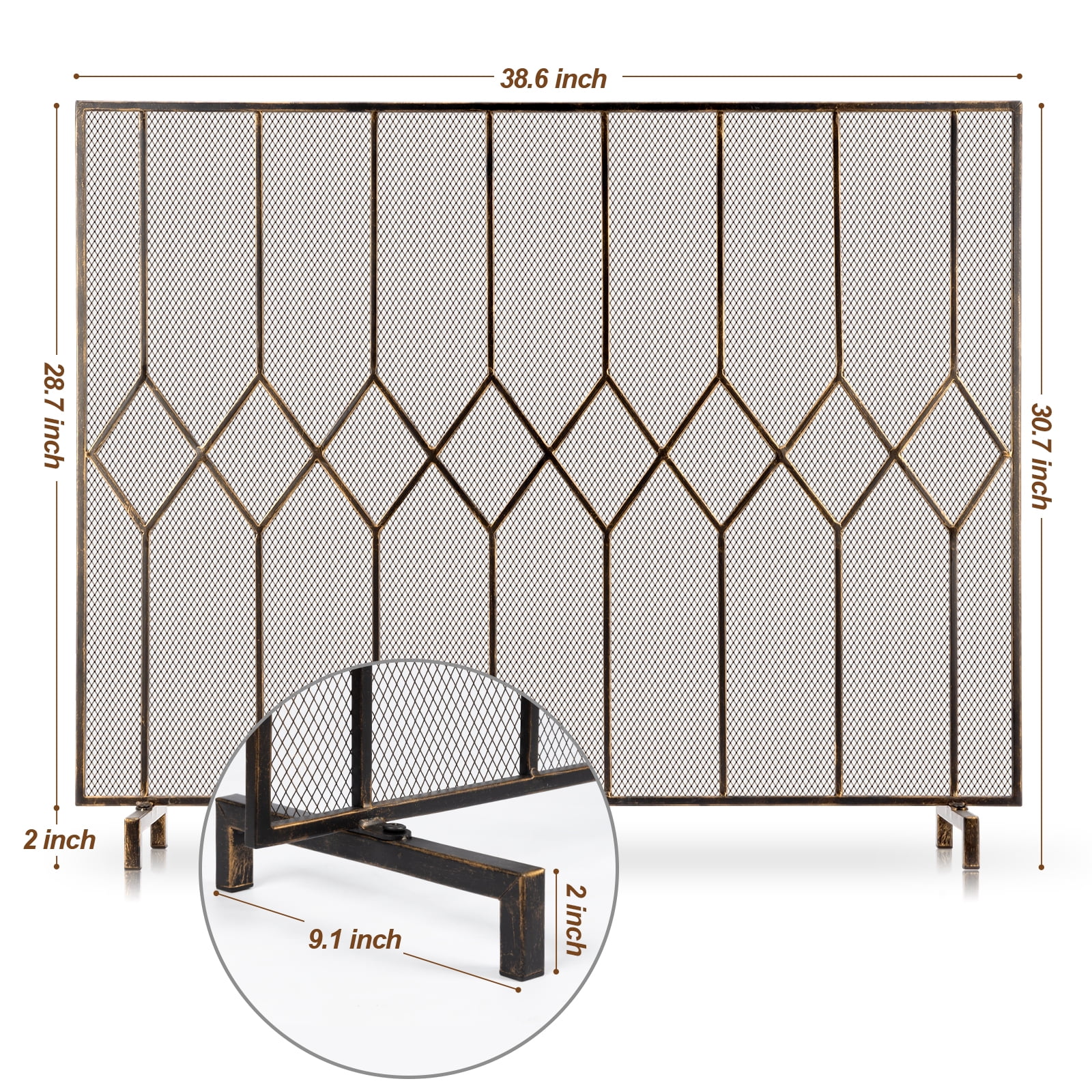 Amagabeli Fireplace Screens for Wood Burning Fireplace Single Panel Wrought Iron Fireplace Cover Fire Spark Guard for Indoor Outdoor Flat Guard Fire Screens for Fireplaces Bronze - Image 3