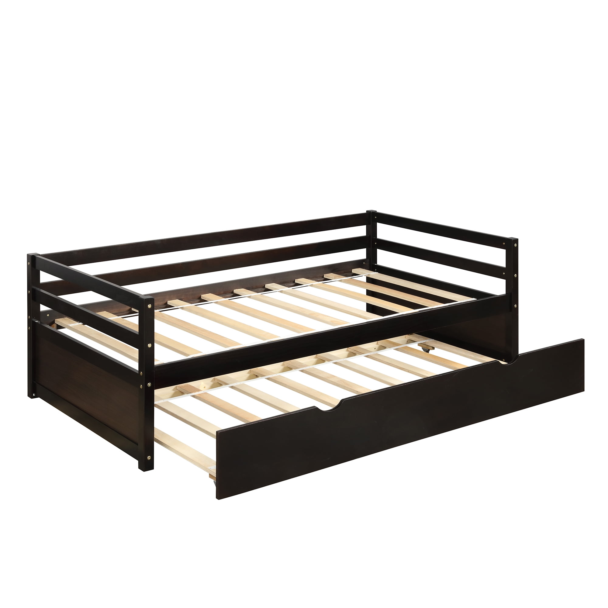 Euroco Twin Size Daybed with Twin Trundle Bed for Kids Teens Adults Bedroom, Espresso - Image 5
