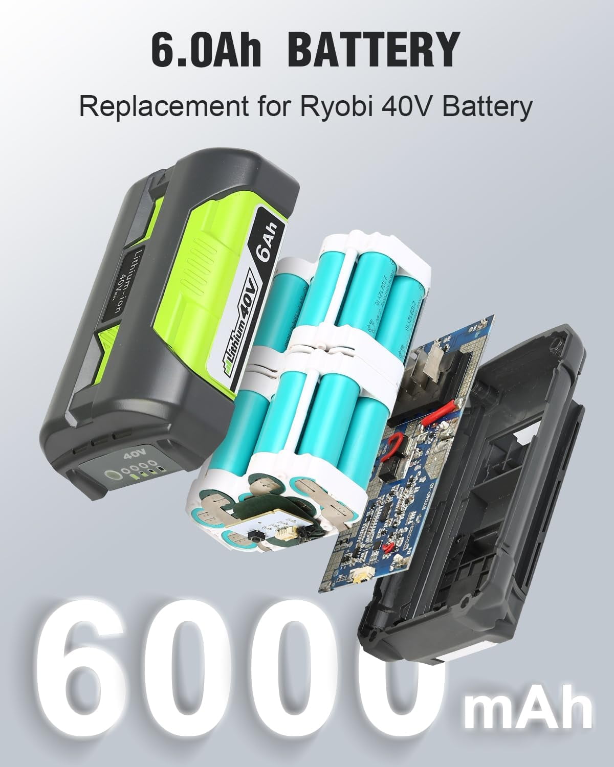 6.0Ah Replace for Ryobi 40v Battery OP4015 OP4050A OP4040 OP4050 OP40201 Compatible with Ryobi 40V Cordless Power Tools - Image 6