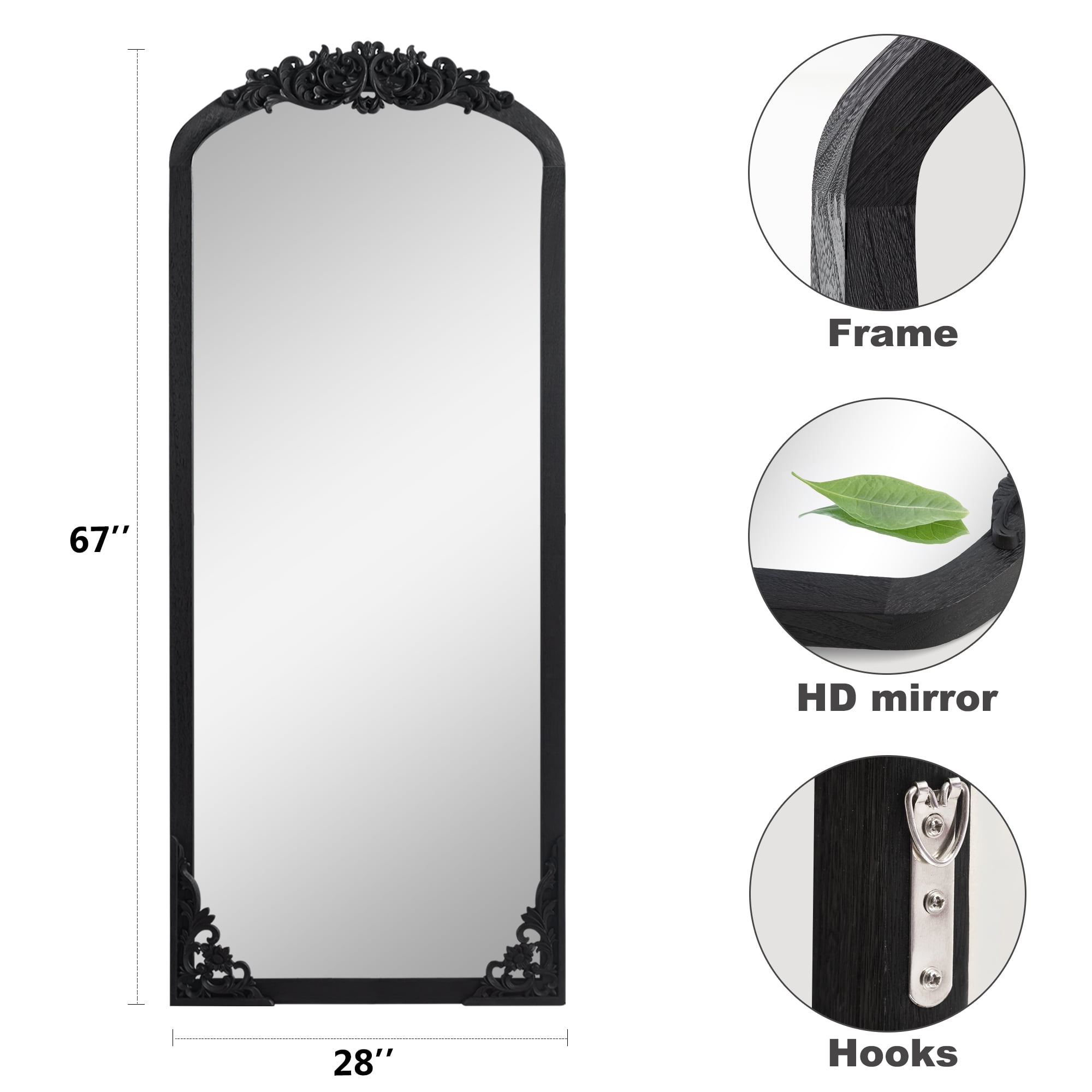 71x30 Arch Full-Length Vintage Mirror, Black - Image 3
