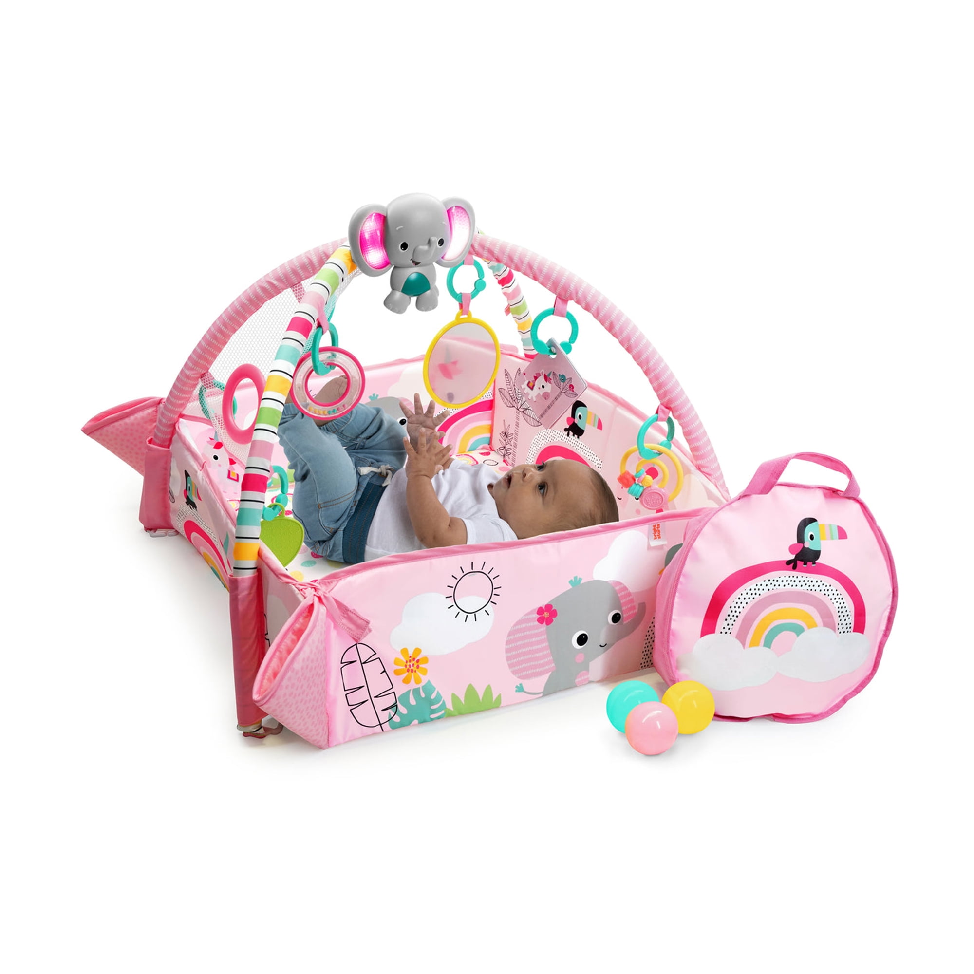 Bright Starts 5-in-1 Your Way Ball Play Baby Activity Play Gym & Ball Pit, includes 7 toys, Newborn to Toddler - Rainbow Tropics (Pink) - Image 8