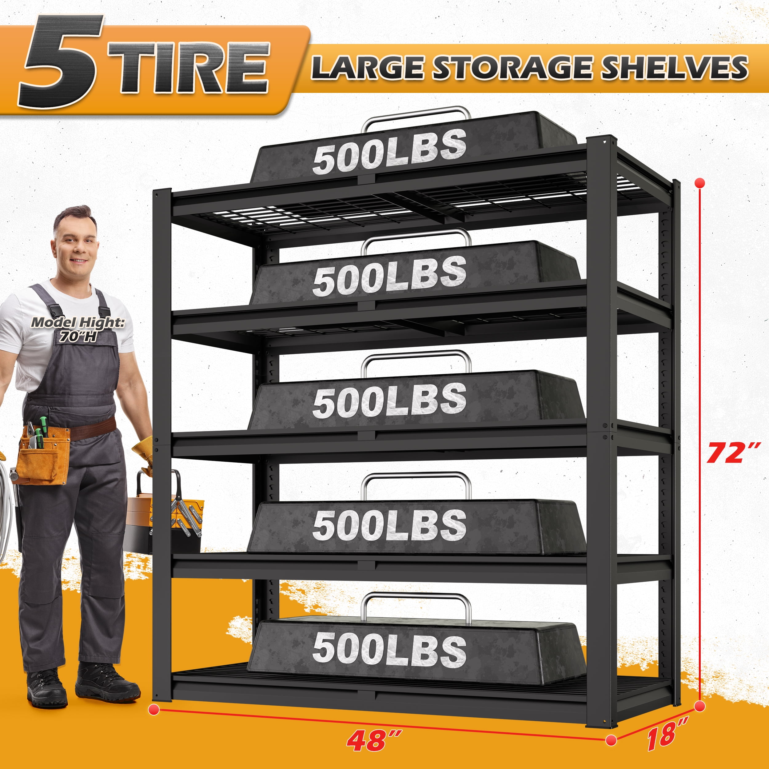 TrumanPick Storage Shelves 2500LBS Metal Wire Shelving Units Garage Storage Rack 48"W x 18"D x 72"H Heavy Duty Adjustable Industrial Shelving - Image 7