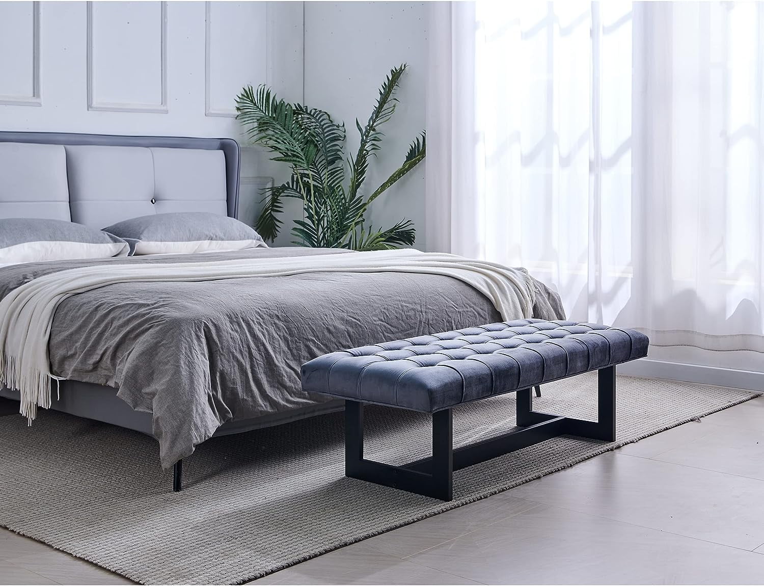 Nathaniel Home 48'' Button-Tufted Accent Bench, Dark Gray - Image 2