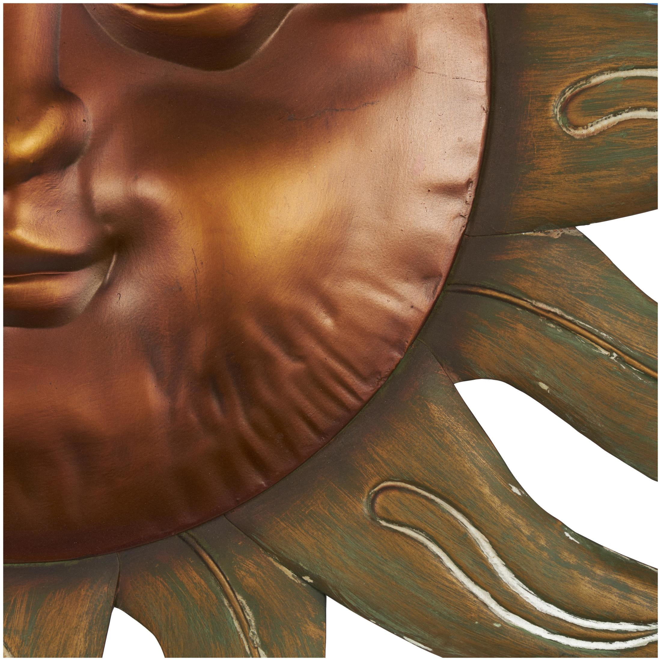 DecMode Copper Metal Sun Wall Decor with Smiling Face and Curved Rays - Image 2