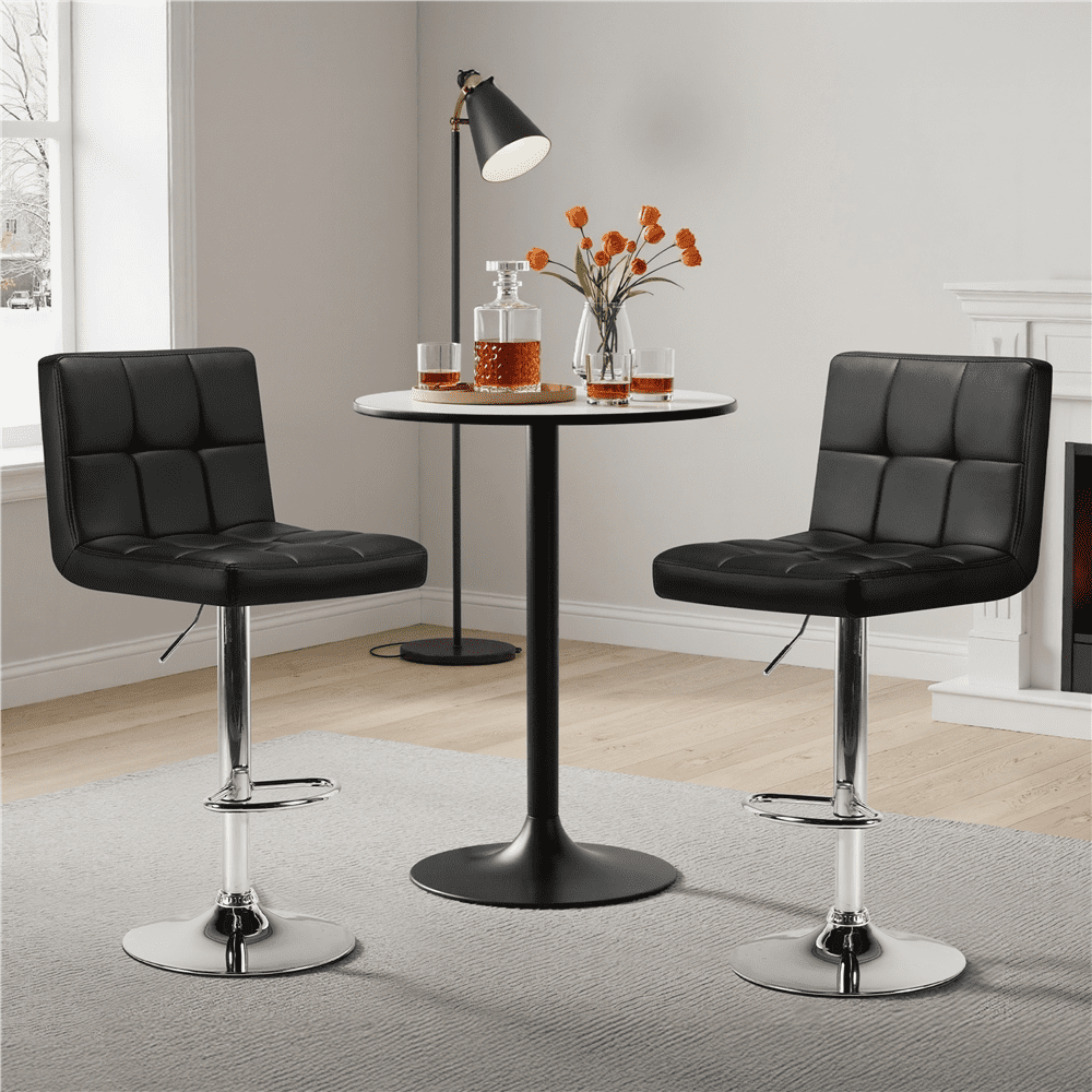 Renwick Adjustable Modern Faux Leather Mid-Back Bar Stool, Set of 2, Black - Image 3