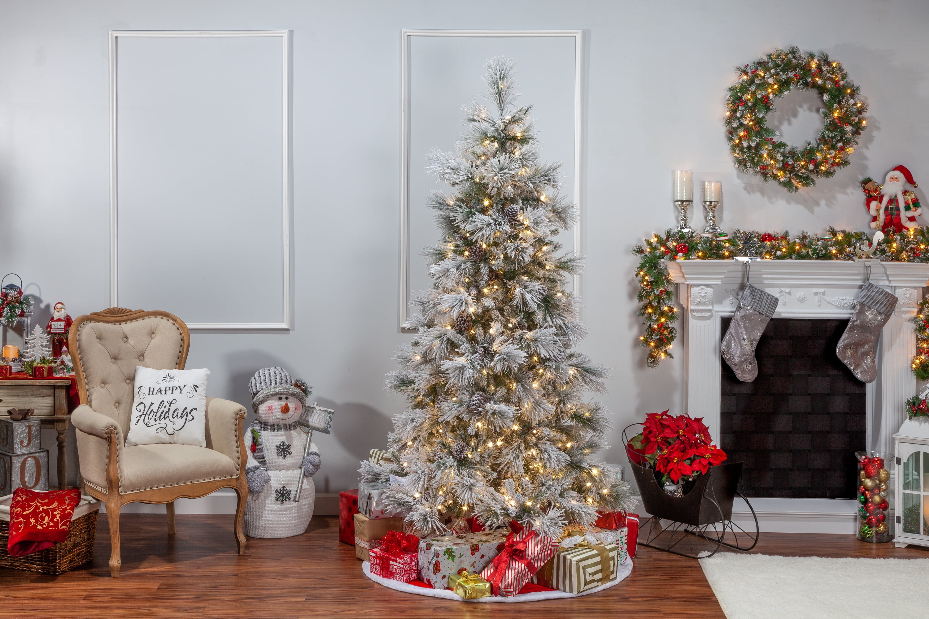 7 ft. Pre Lit Cool White LED Lightly Flocked Snowbell Pine - Image 3