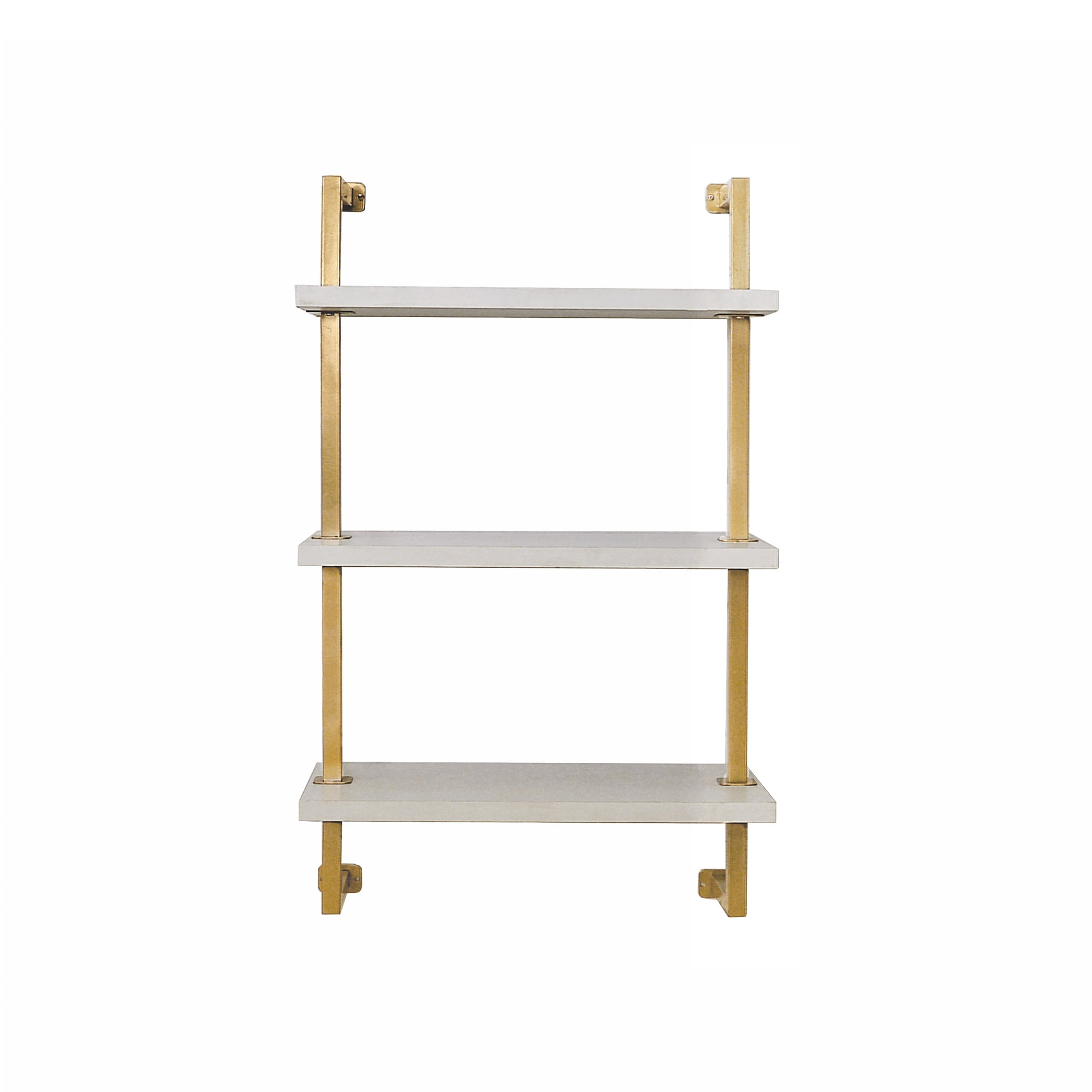 Nathan James Theo 3-Shelf Bookcase Floating Wall Mount White Wood with Gold Brass Metal Frame - Image 2