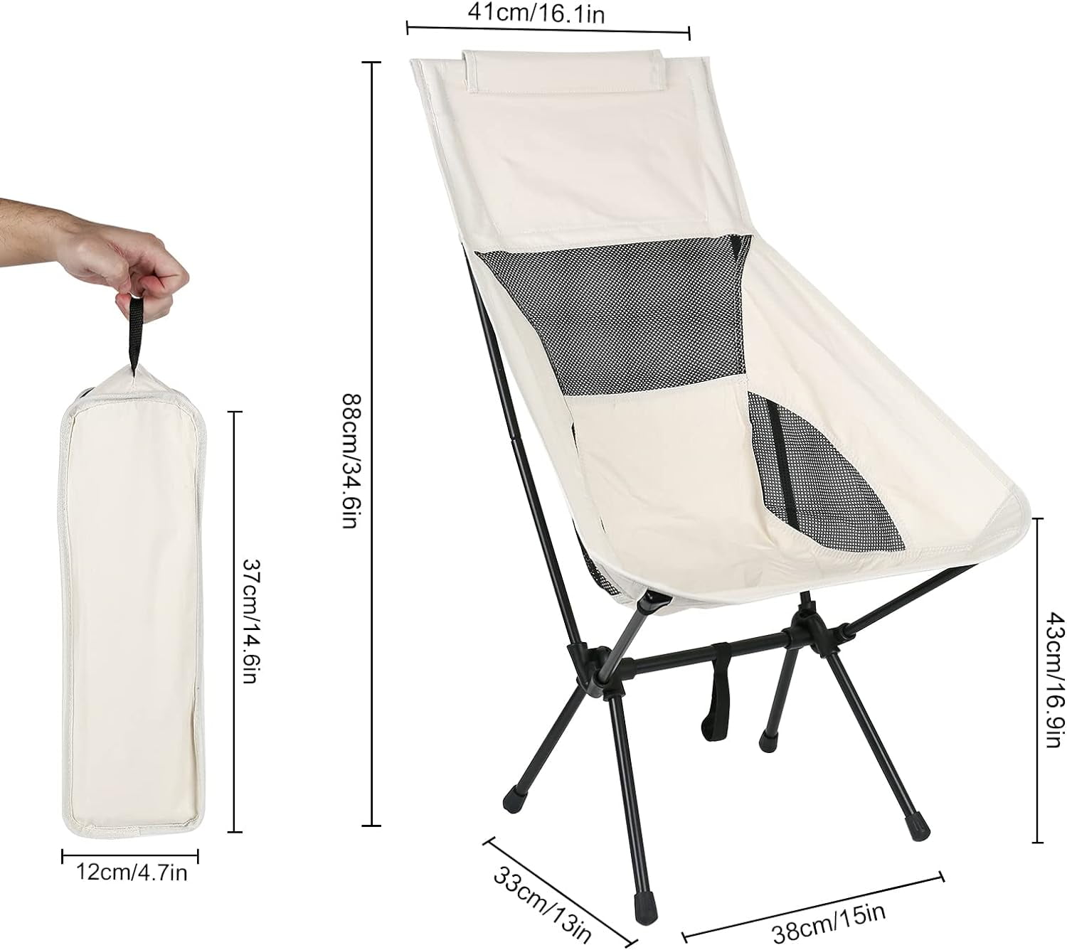 GVDV High Back Camping Chair, Lightweight Camping Chair with Headrest, Stable Portable Folding Chair for Outdoor Camp, Hiking, Backpacking - Image 6