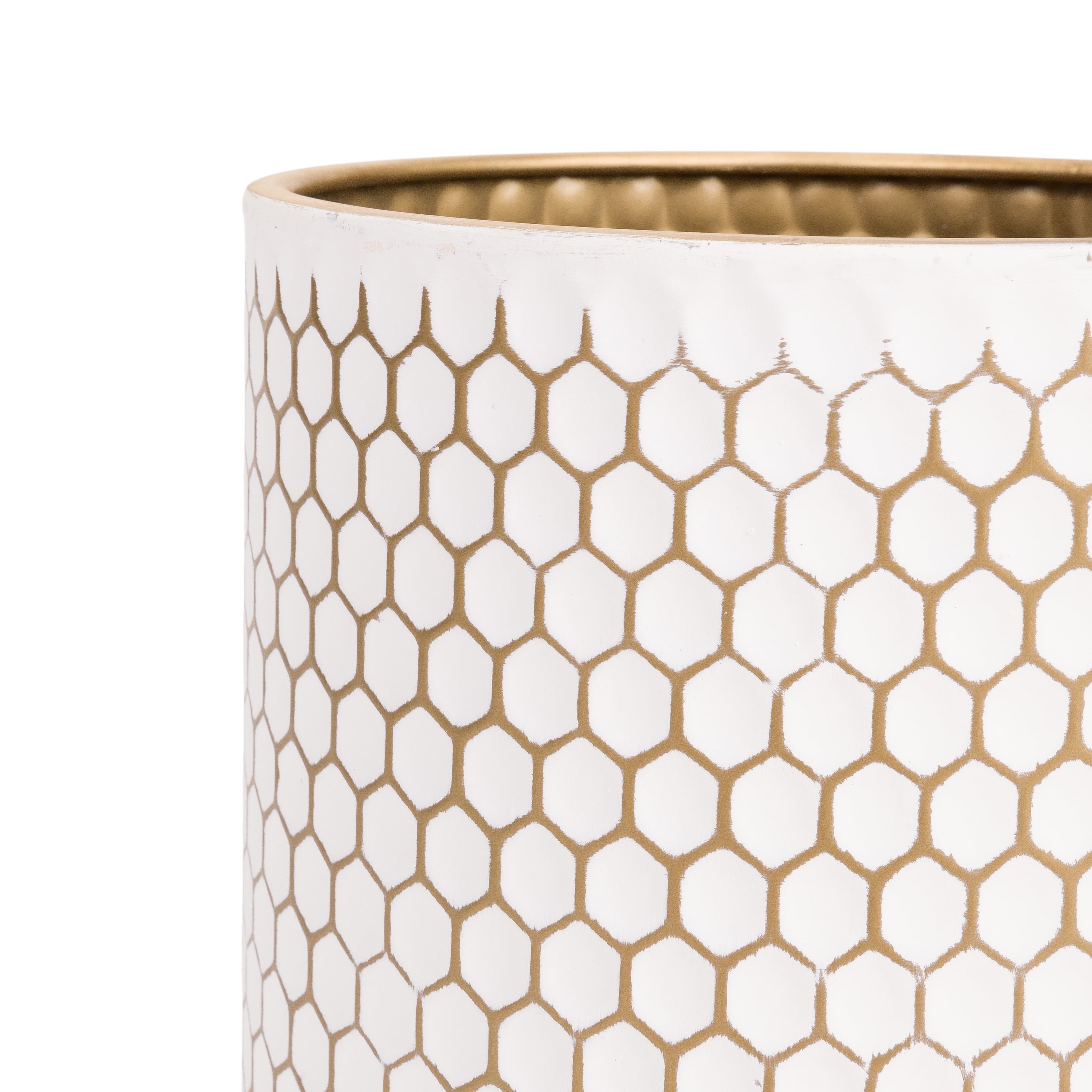 Honeycomb Mid-Century Modern Indoor Metal Pot Planter with 4-Leg Gold Metal Base - 18" H x 13.75" W - Image 4