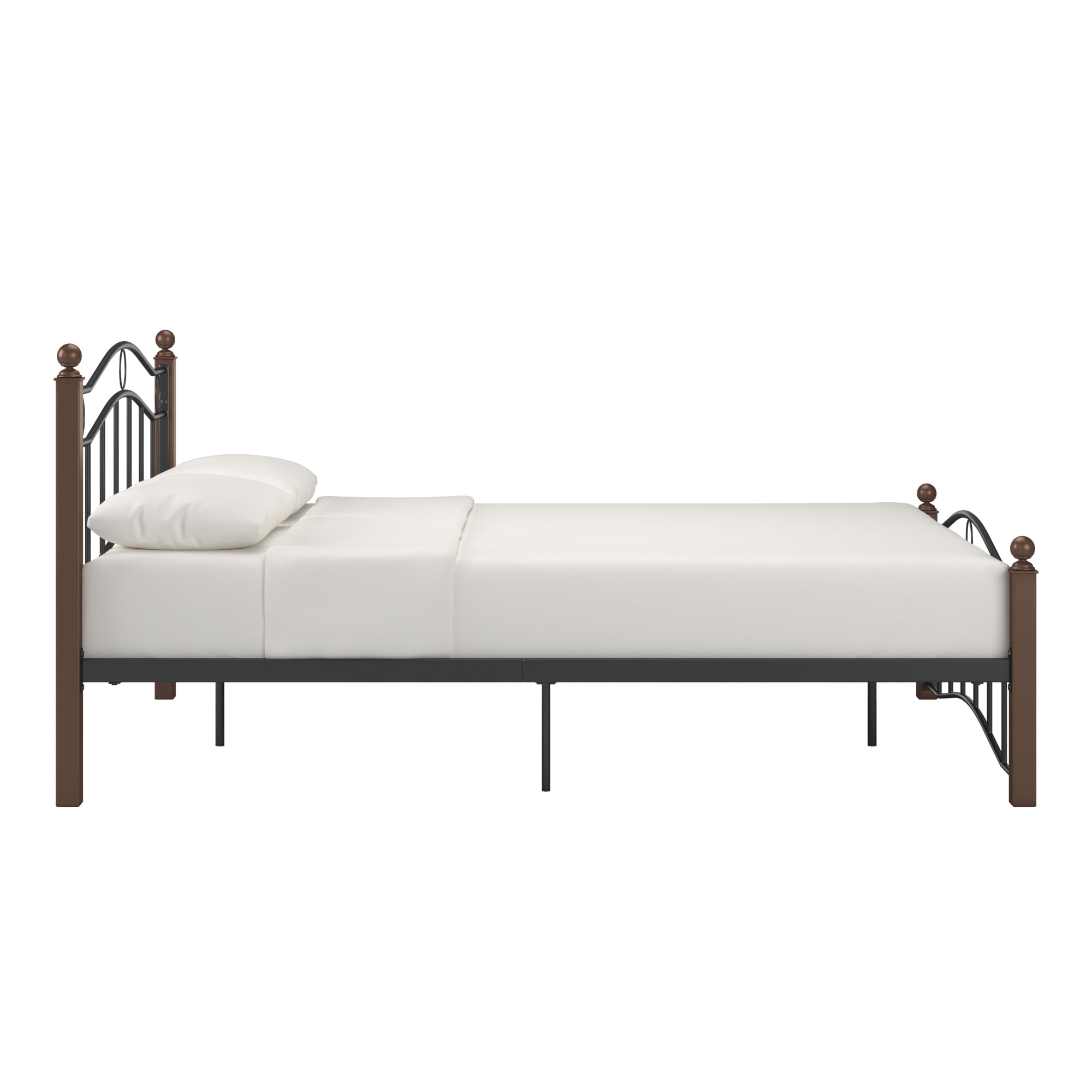 Weston Home Abigail Square Post and Black Metal Adult Platform Queen Bed, Brown - Image 4
