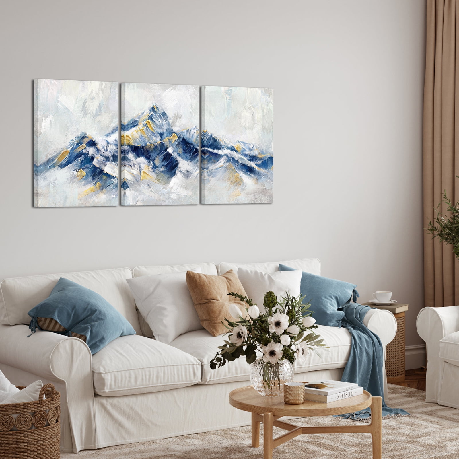 Visual Art Decor Blue Decor Large Abstract Framed Canvas Wall Art 3 Piece Mountain Landscape Bedroom Living Room Home Decorations Paintings Pictures Prints Modern Artwork 16"x 24"x 3 Pcs - Image 6