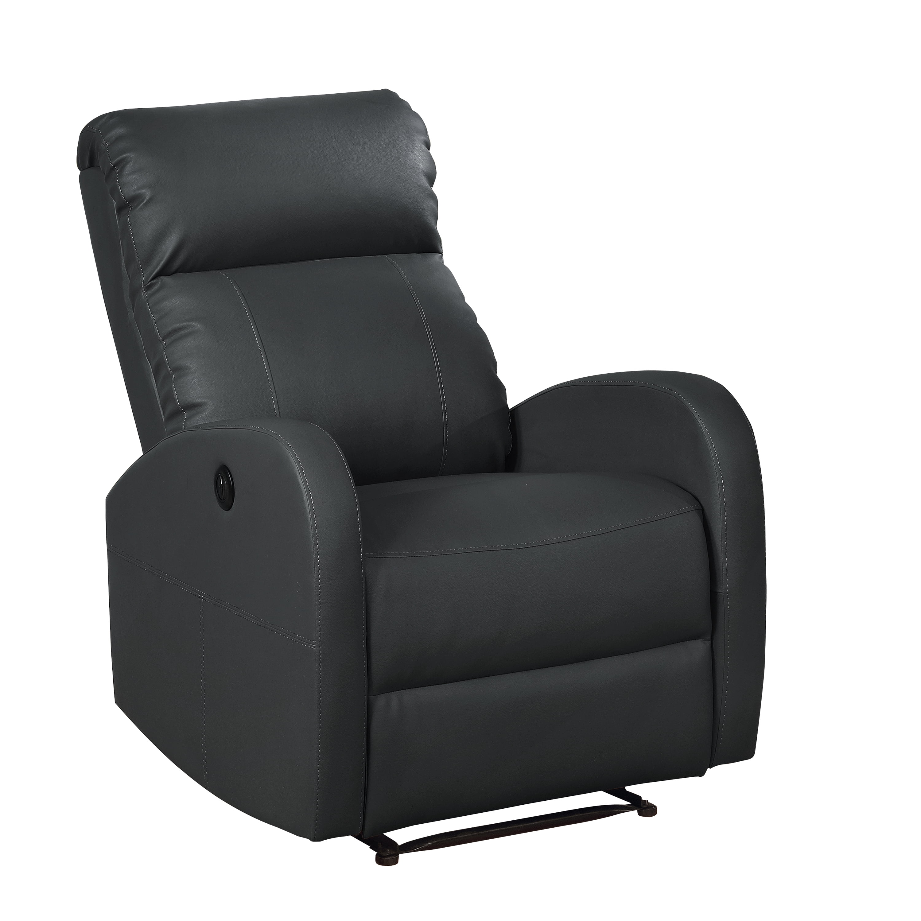 Leather Infused Upholstered Power Reclining Chair with Gentle Lumbar Massage, Black - Image 5