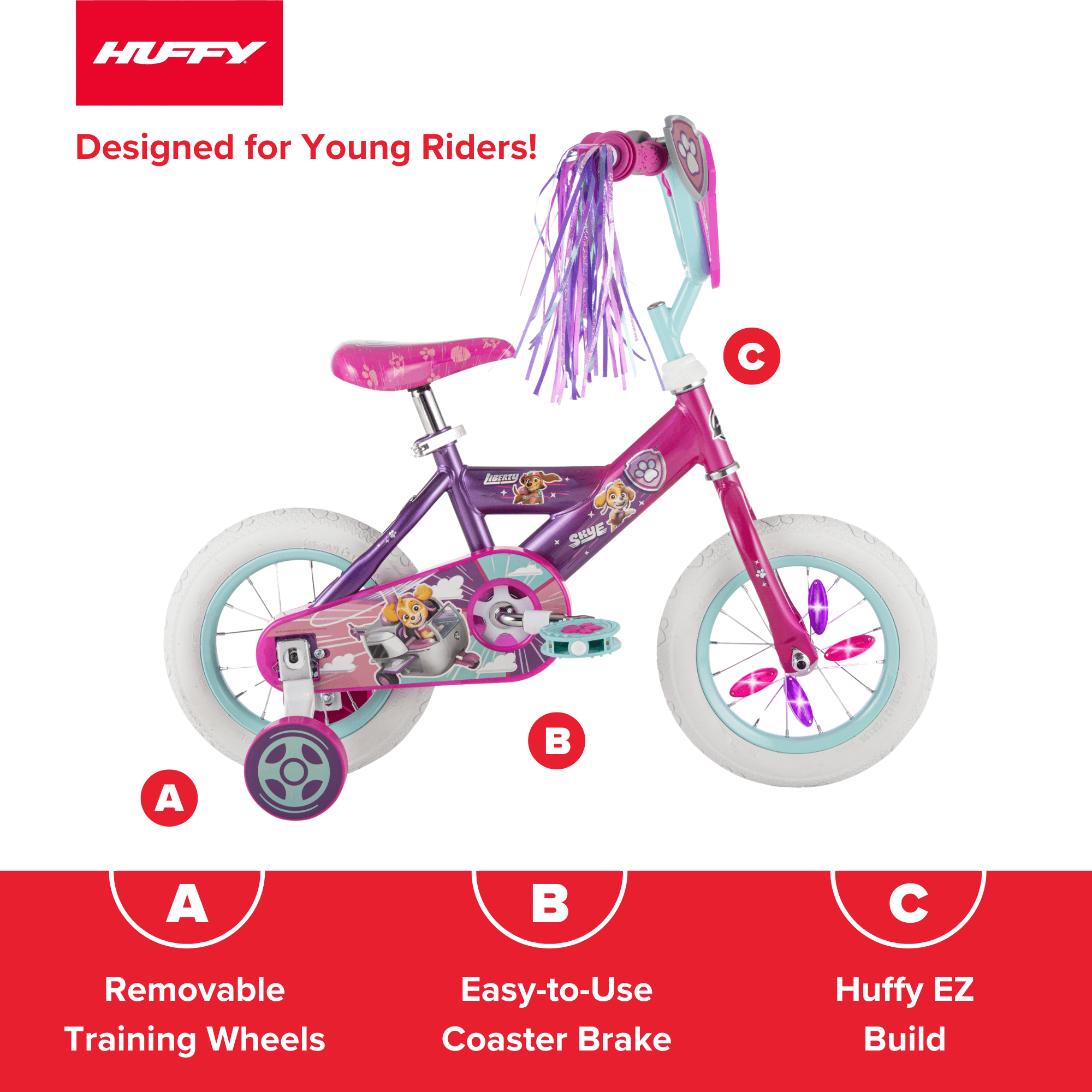 Huffy 12" Paw Patrol Kids' Bike, Fits Riders 3'1" - 3'5", Pink, Child, Girl's - Image 2