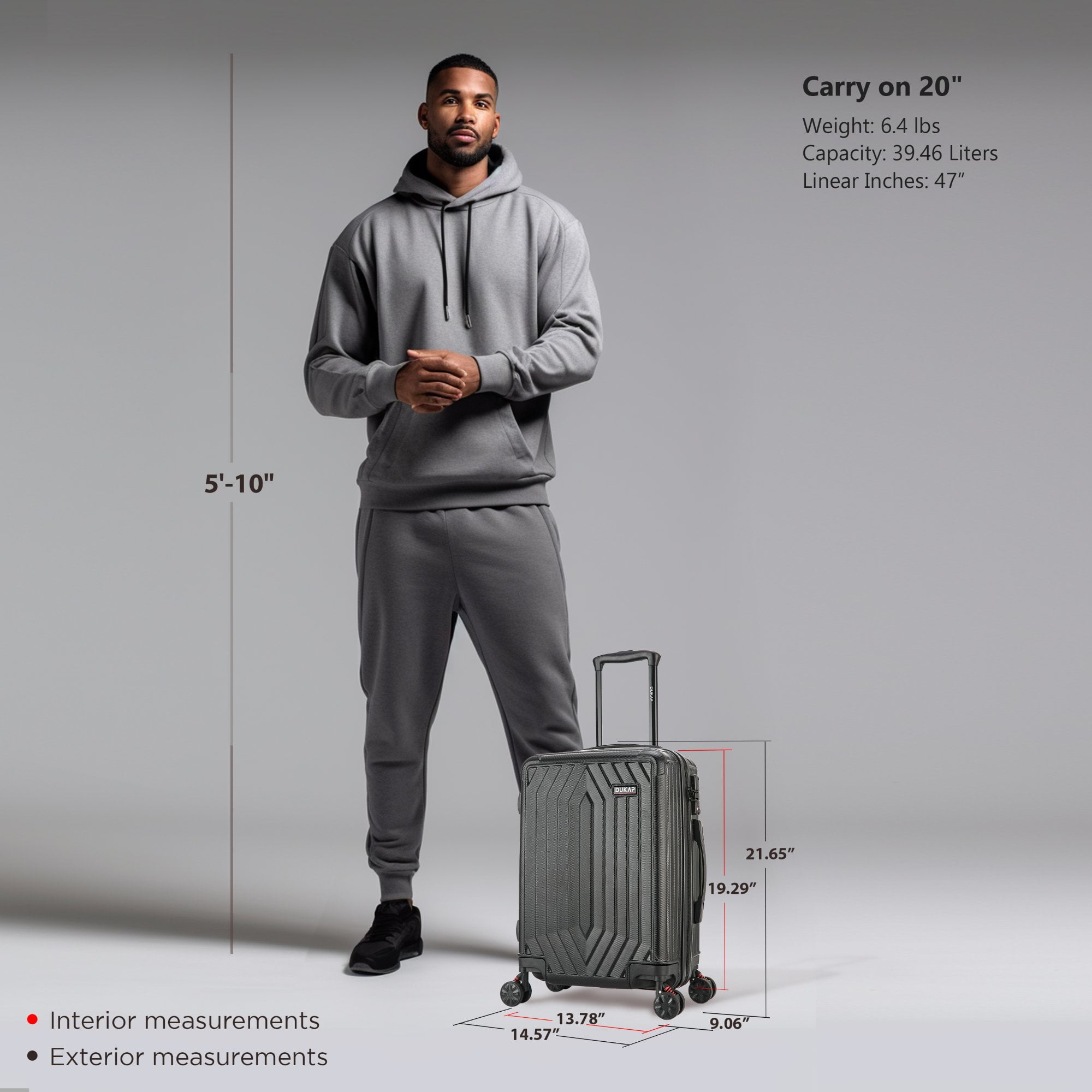 Dukap 20” Unisex Hardside Spinner Luggage, Black - Image 7