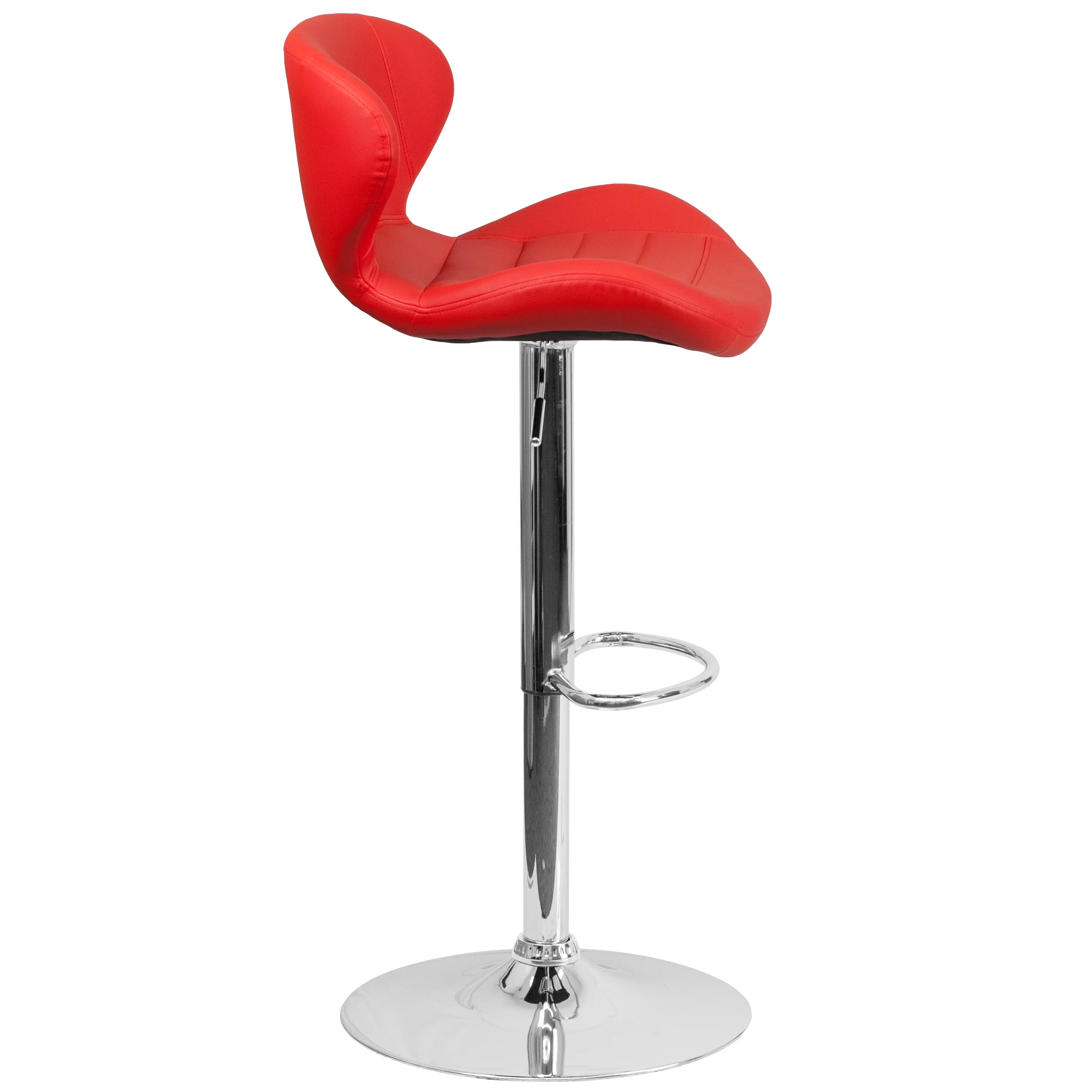 Flash Furniture Francis Contemporary Red Vinyl Adjustable Height Barstool with Curved Back and Chrome Base - Image 7