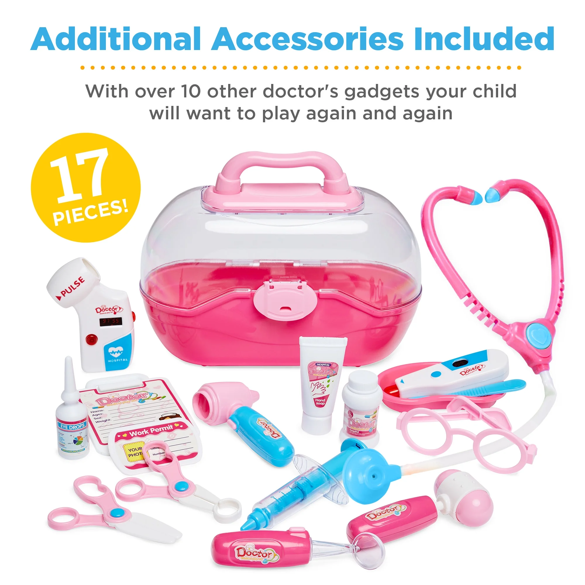 Best Choice Products Play Doctor Kit for Kids, Pretend Medical Station Set with Carrying Case, Mobile Cart - Pink - Image 3
