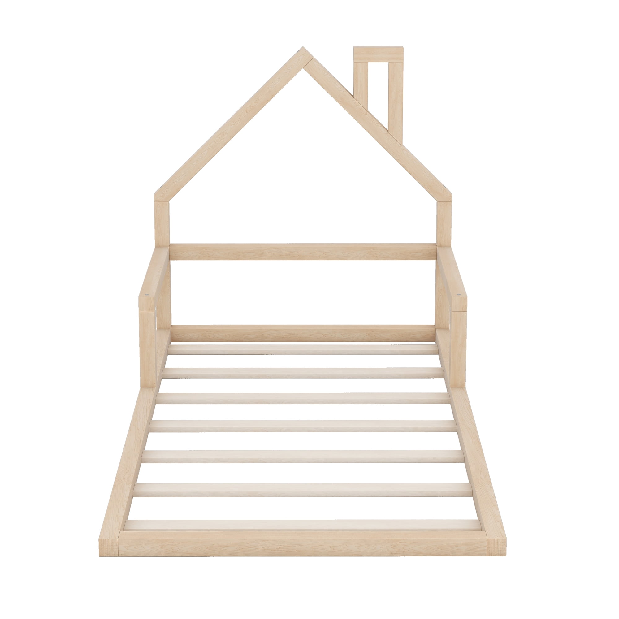 Euroco Twin Size Wood Floor Bed for Kids Room, Toddler House Bed, Natural - Image 9