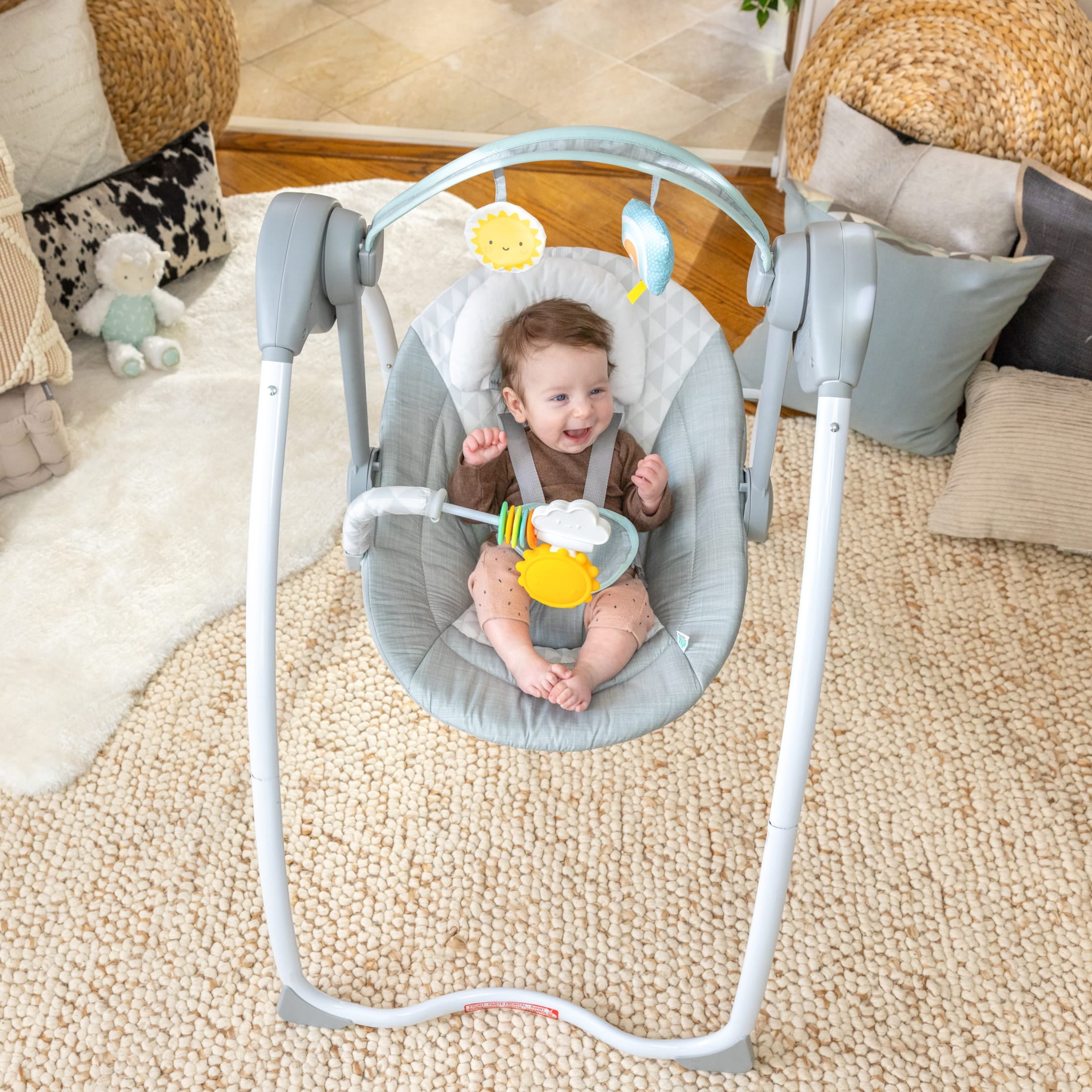 Ingenuity Milestone Baby Swing, Toy Bar, 6-Speed - Grey - Image 11