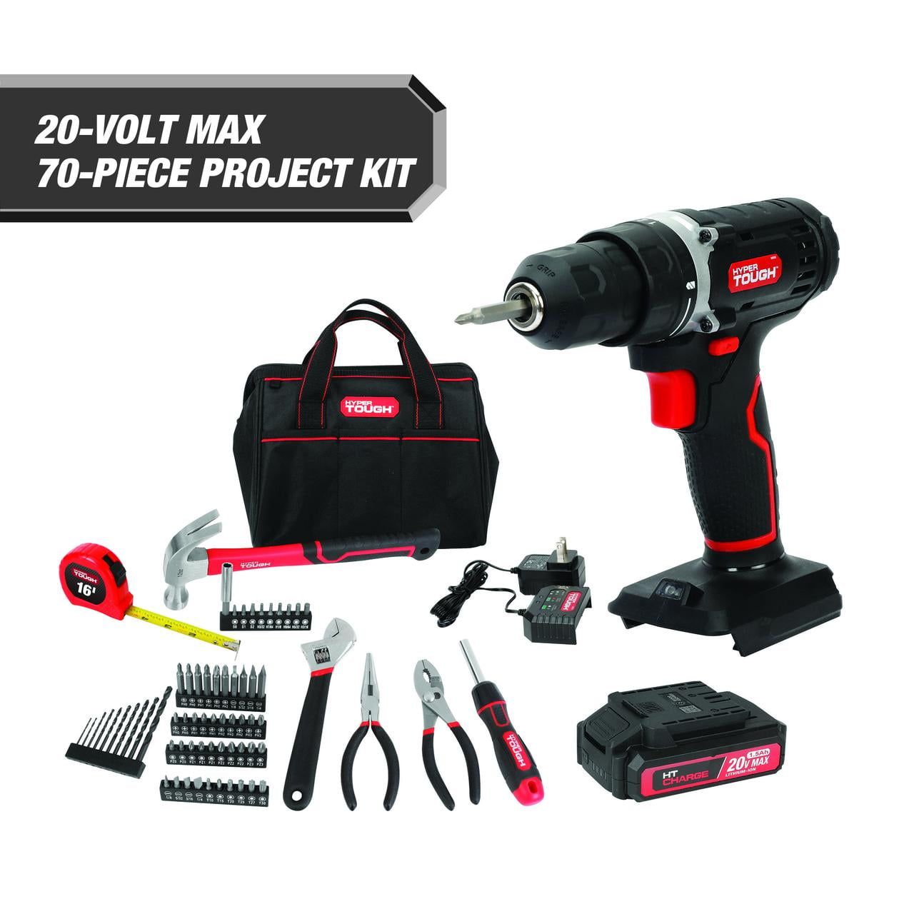 Hyper Tough 20V Max 70-Piece Cordless Drill Project Kit and Fast Charger - Image 2