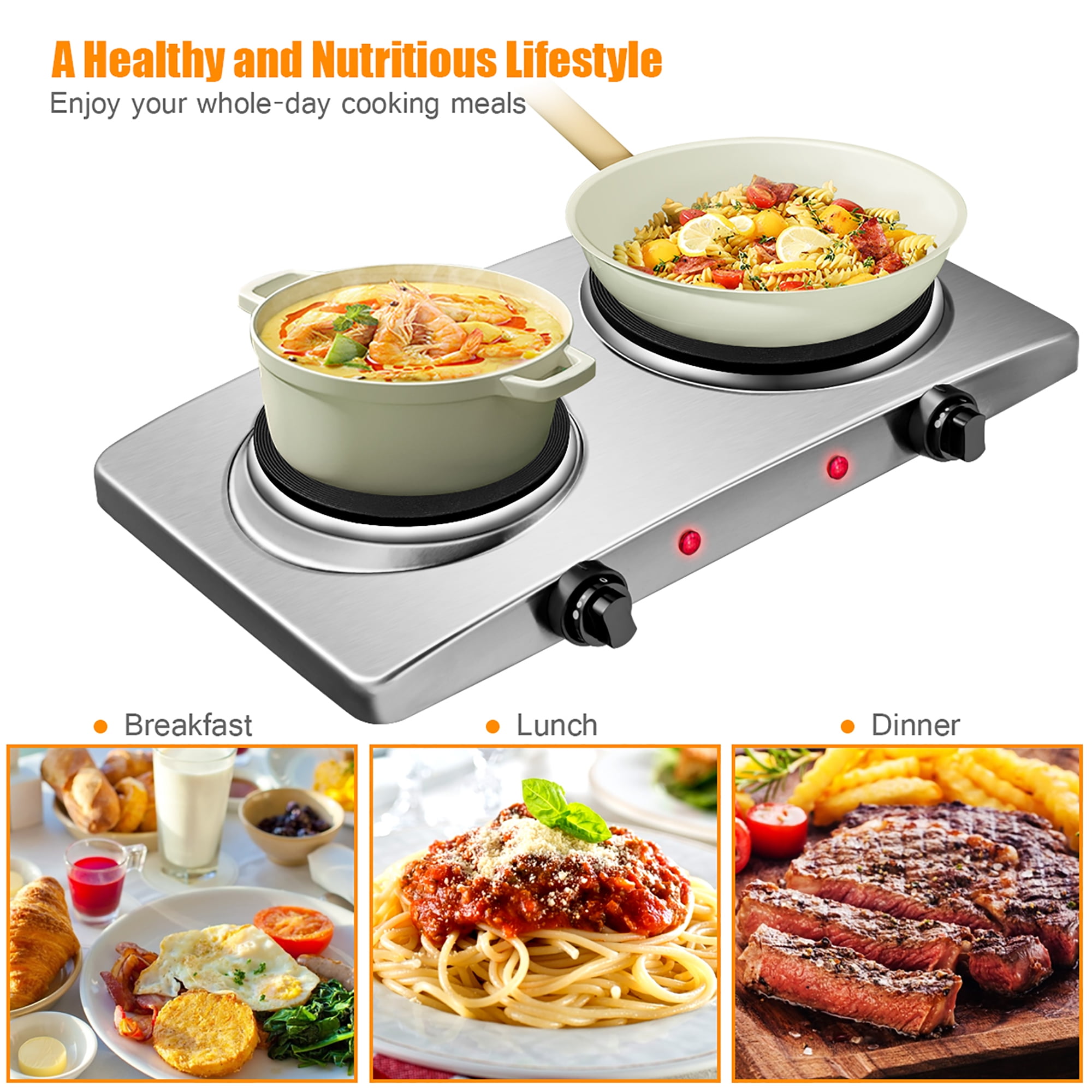 Costway 1800W Double Hot Plate Electric Countertop Burner Stainless Steel 5 Power Levels - Image 11