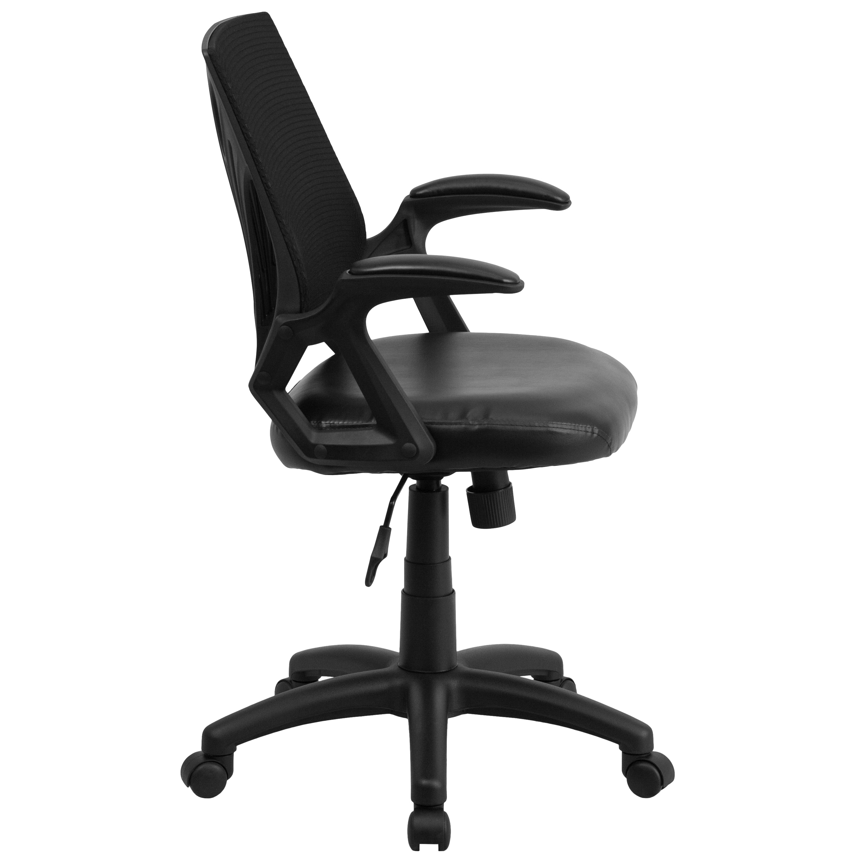 Flash Furniture Sam Mid-Back Designer Black Mesh Swivel Task Office Chair with LeatherSoft Seat and Open Arms - Image 11
