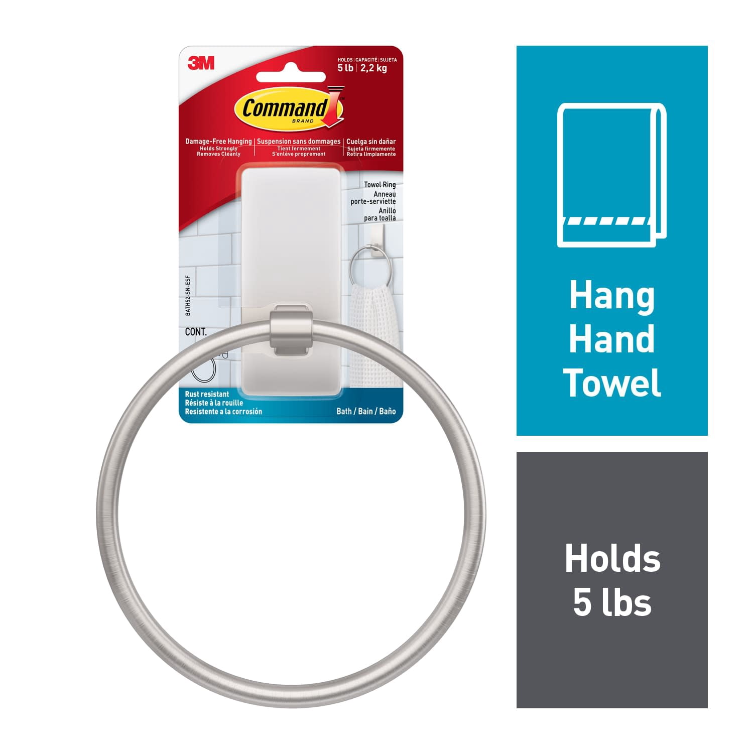 Command Bath Satin Nickel Toilet Paper Holder and Command Bath Satin Nickel Towel Ring - Image 3