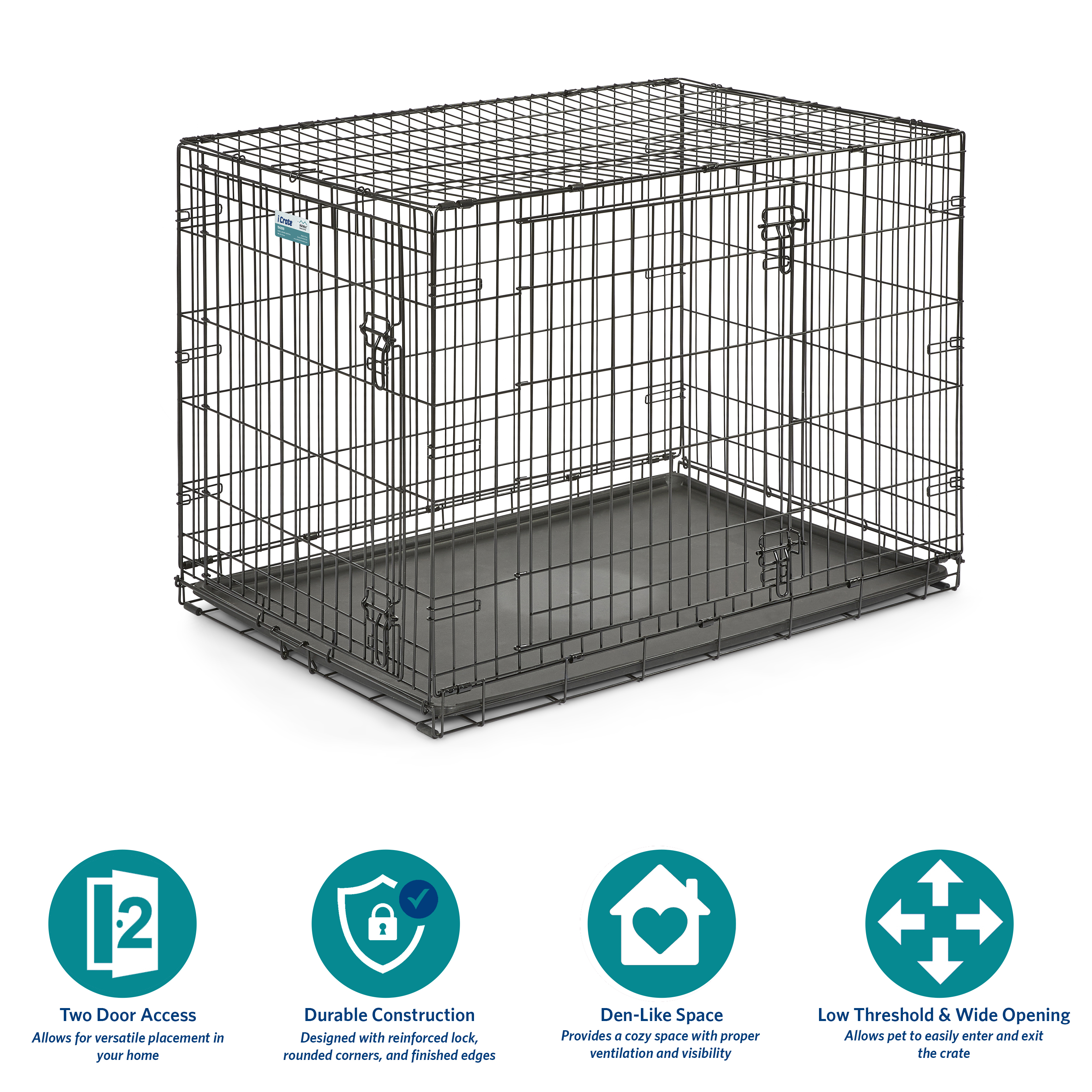 MidWest Homes for Pets Enhanced Double Door iCrate Dog Crate, 42.13L x 27.76W x 30.32H inch, Black - Image 8