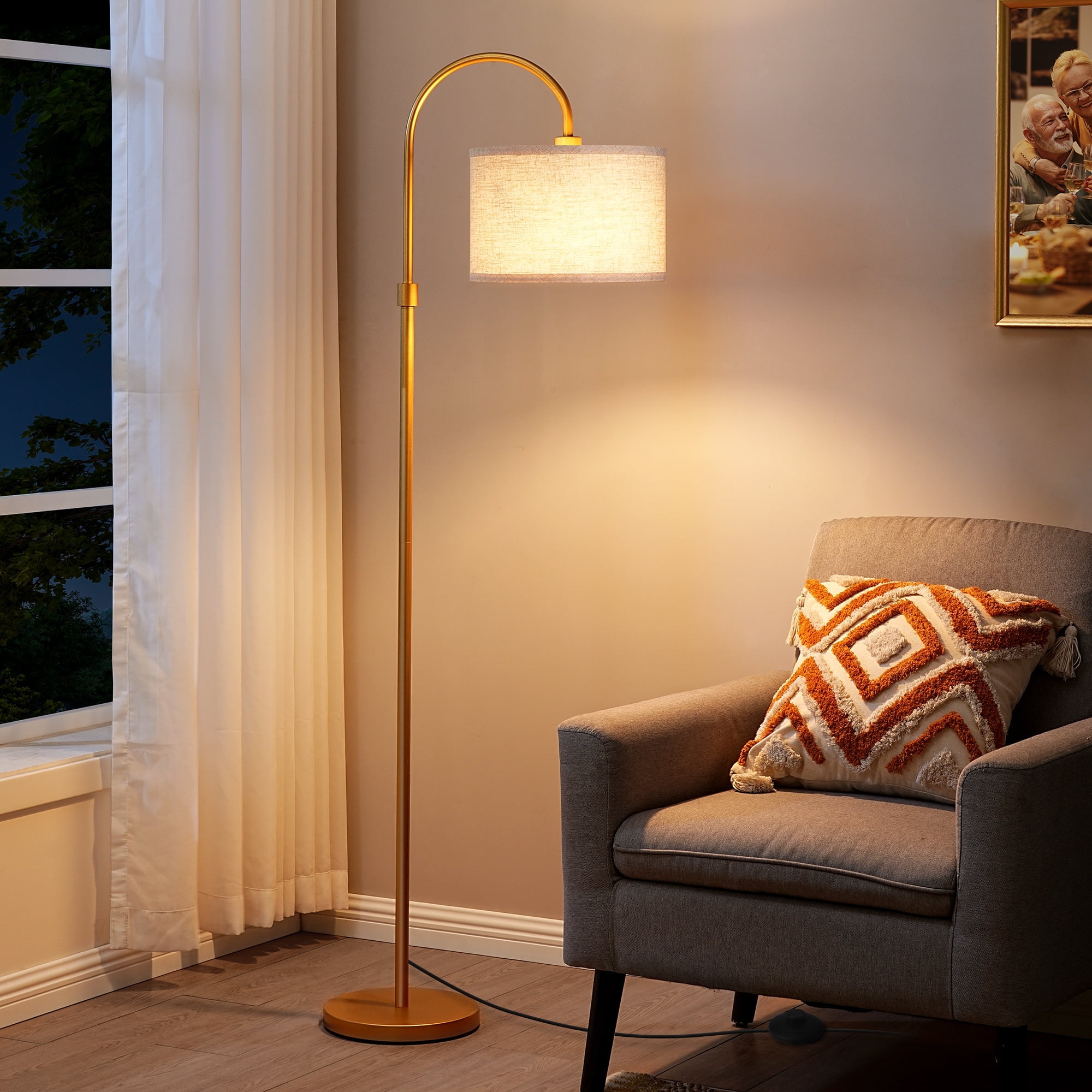 EDISHINE 62in Modern Arc Gold Floor Lamps for Living Room, Metal Standing Lamps with Foot Switch for Bedroom, Office, Home Decor - Image 4