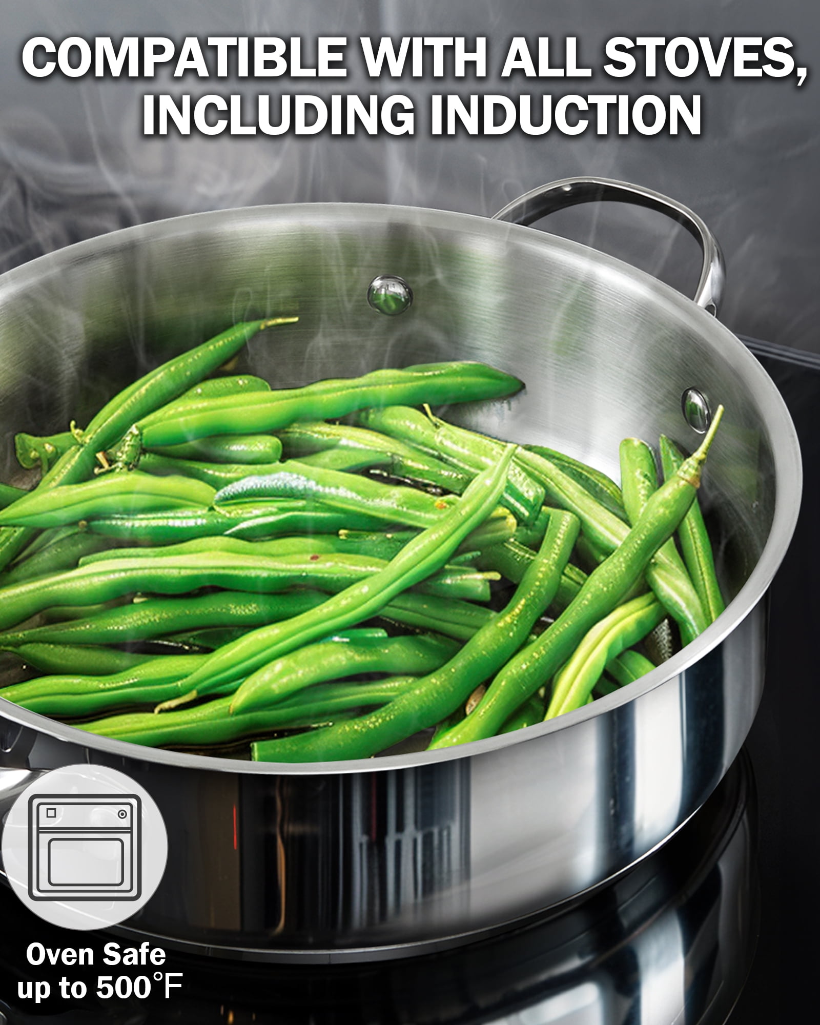 Cooks Standard Multi-Ply Clad Stainless Steel Deep Saute Pan, 4-Quart Jumbo Cooker with Helper Handle, Induction Frying Pan Skillet with Lid Heavy Duty Cookware - Image 6