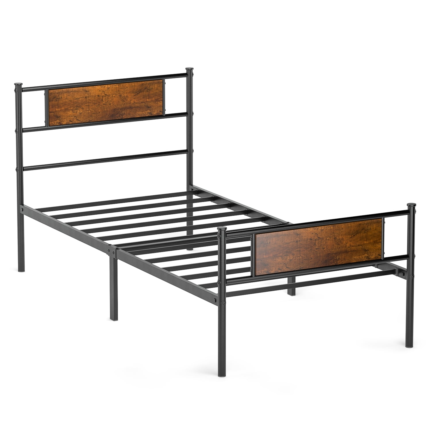 Yoneston Metal Twin Bed Frame with Wood Headboard, Retro Single Platform Bed for Kids, Easy Assembly - Image 3