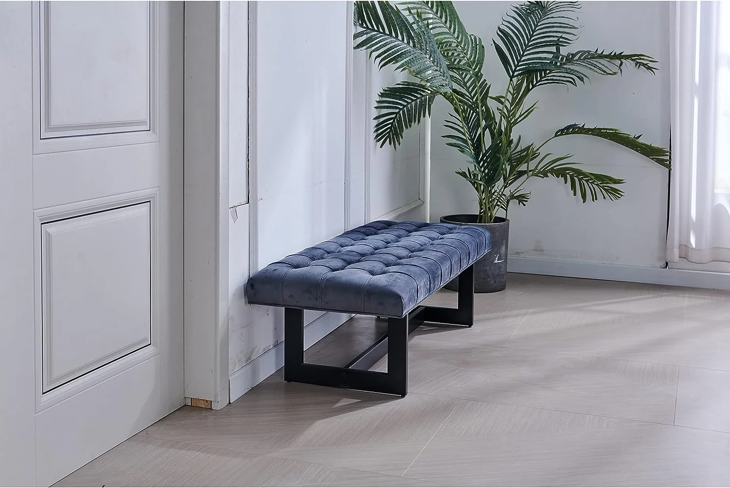 Nathaniel Home 48'' Button-Tufted Accent Bench, Dark Gray - Image 3