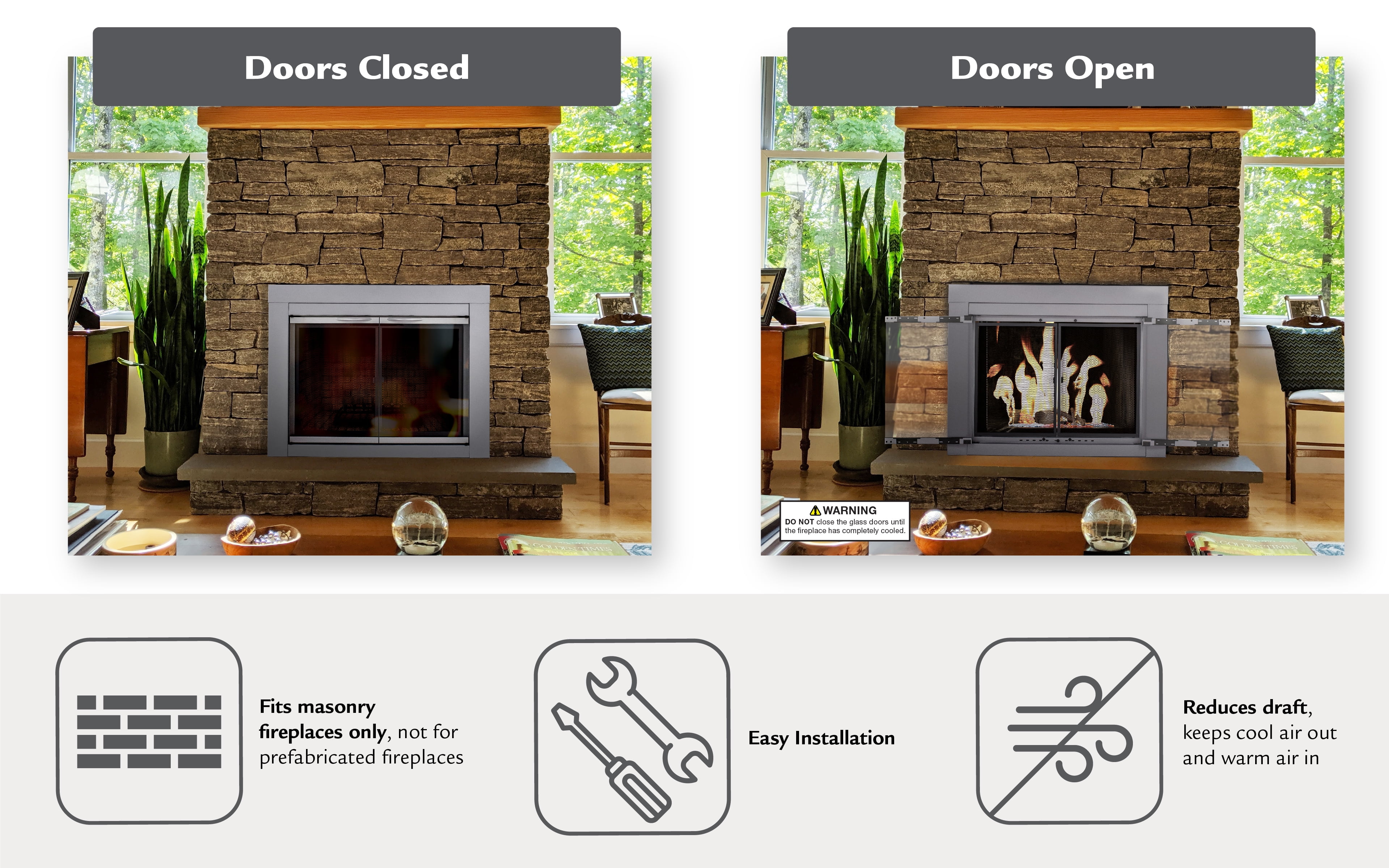 Pleasant Hearth Alpine Collection Fireplace Glass Door, Skyline Nickel - Large - Image 2