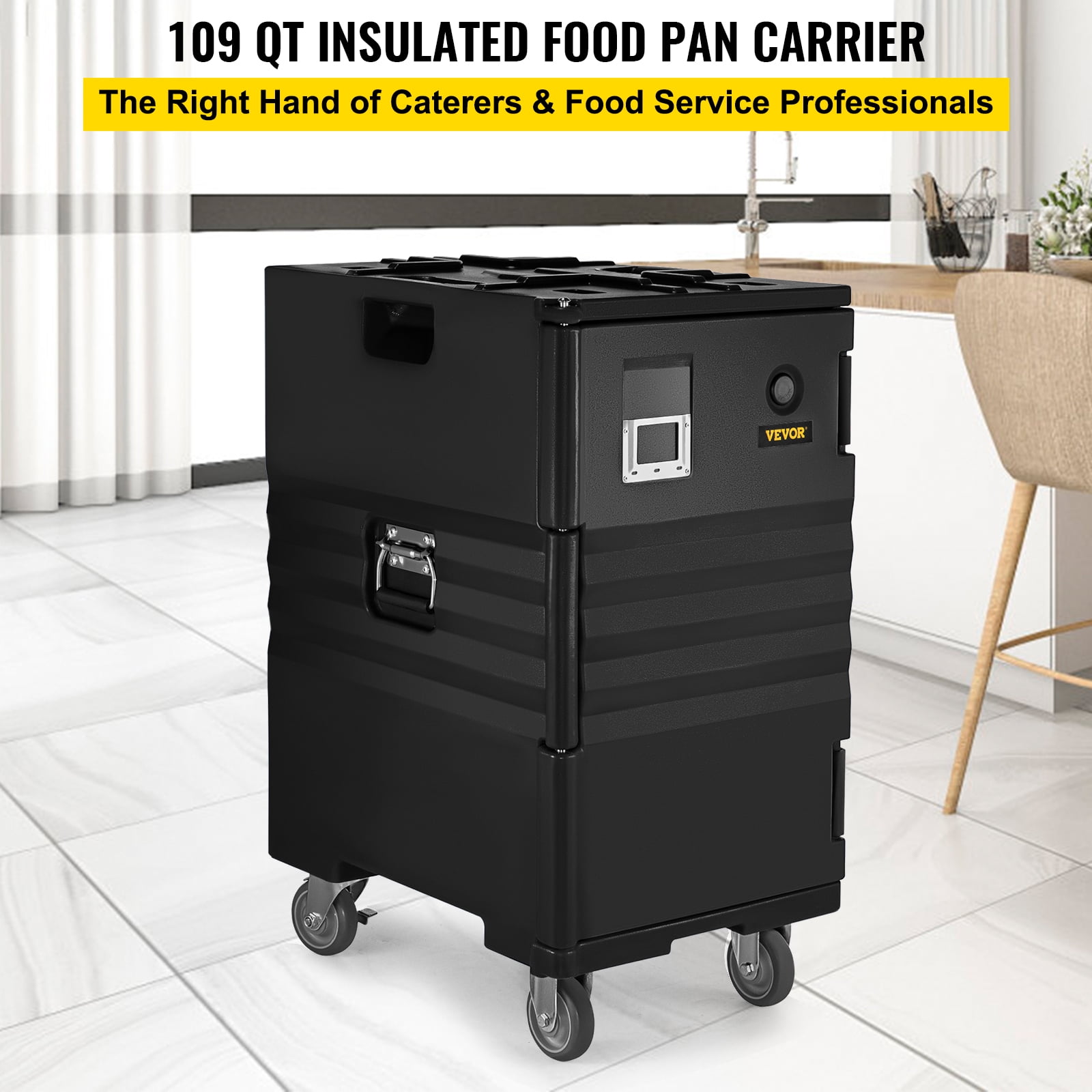 VEVOR Insulated Food Pan Carrier 109 Qt Hot Box for Catering, LLDPE Food Box Carrier with Double Buckles, Front Loading Food Warmer with Handles, End Loader with Wheels for Restaurant, Canteen, Etc. - Image 6