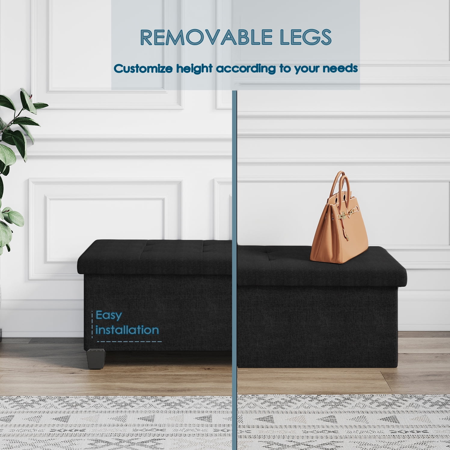 StorageBud Ottoman with Storage Bench, 43-inch Storage Ottoman, Linen, White - Image 4