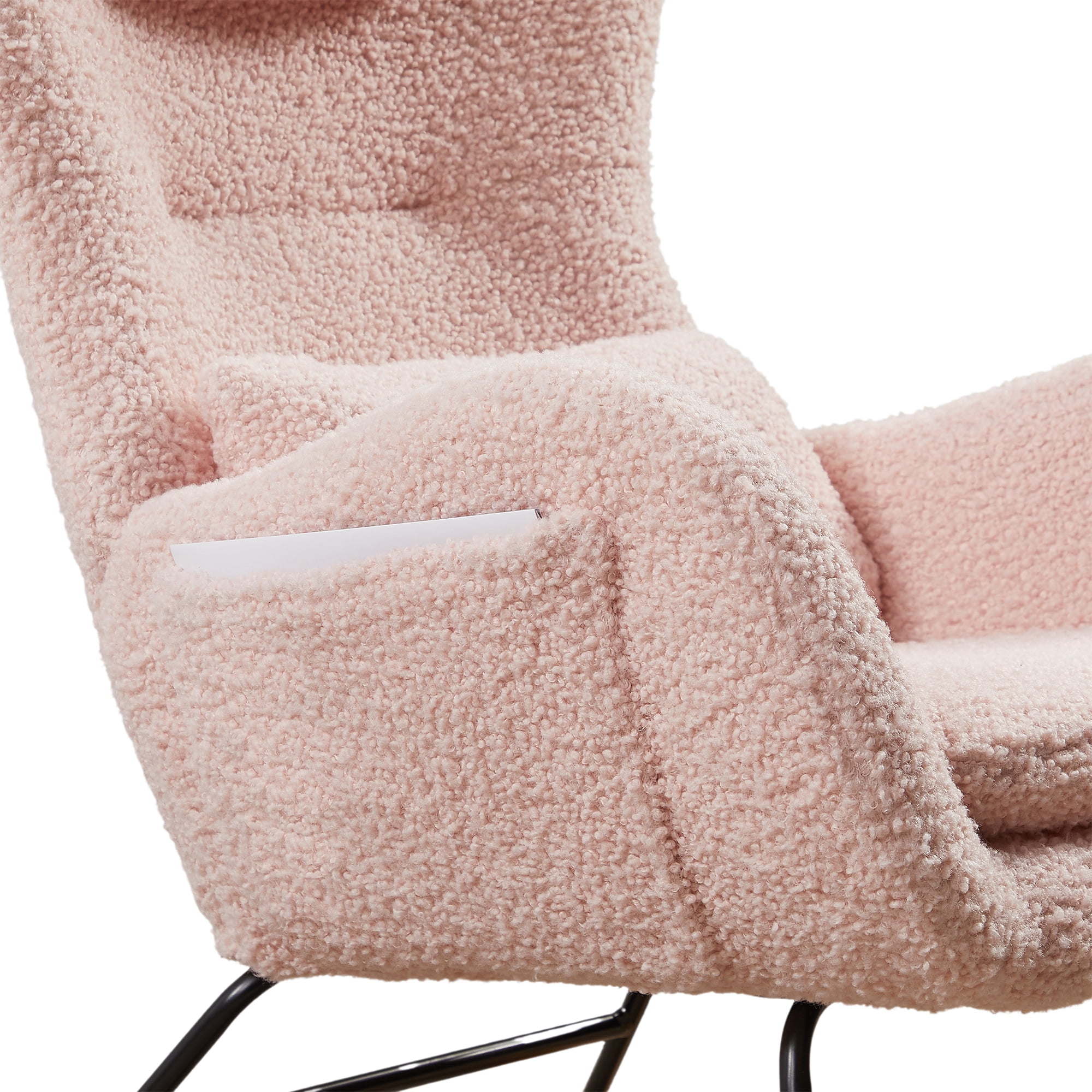 DEALTOPS Nursery Rocking Chair, Modern Rocking Chair with High Backrest and Armrests, Upholstered Glider Rocker with Solid Wood Legs, Comfy Side Chair for Living Room Bedroom-Pink - Image 4