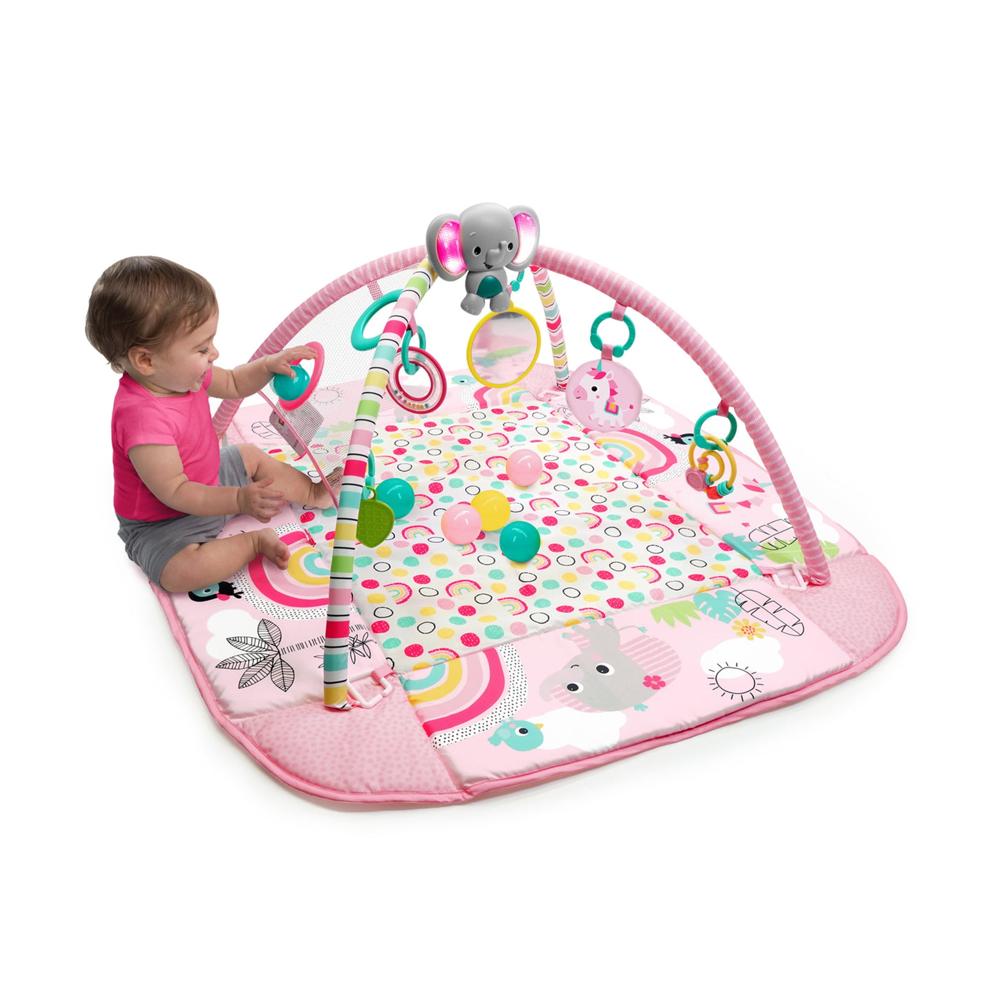 Bright Starts 5-in-1 Your Way Ball Play Baby Activity Play Gym & Ball Pit, includes 7 toys, Newborn to Toddler - Rainbow Tropics (Pink) - Image 4