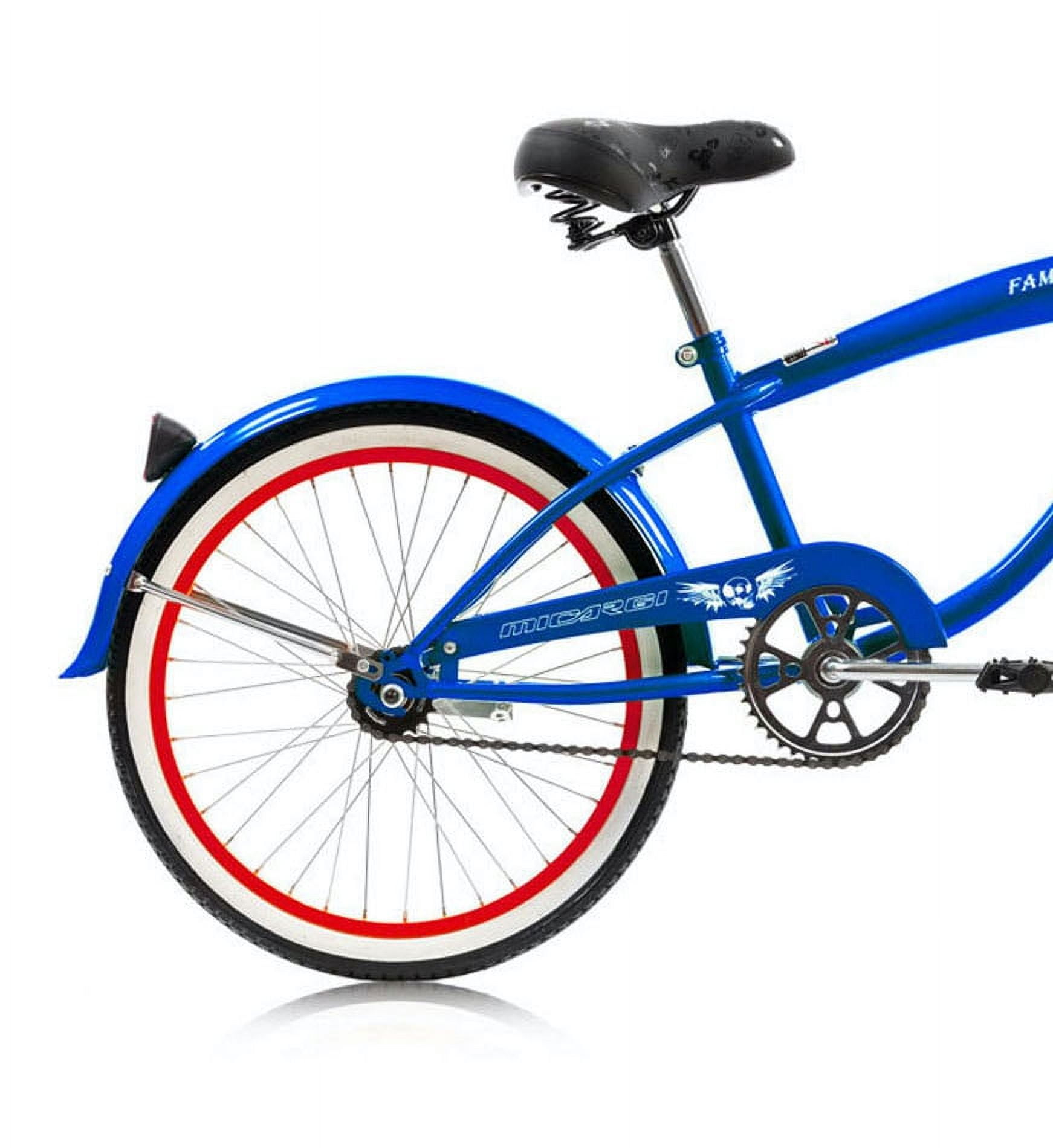 Wonder Wheels 20" Beach Cruiser Steel Frame Blue, Coaster Brake, Alloy Rims Red 36H, Stainless Steel Spokes, One Piece Crank, Tire White Wall, Seat & Grip Black, Fender Blue - Blue & Red - Image 4