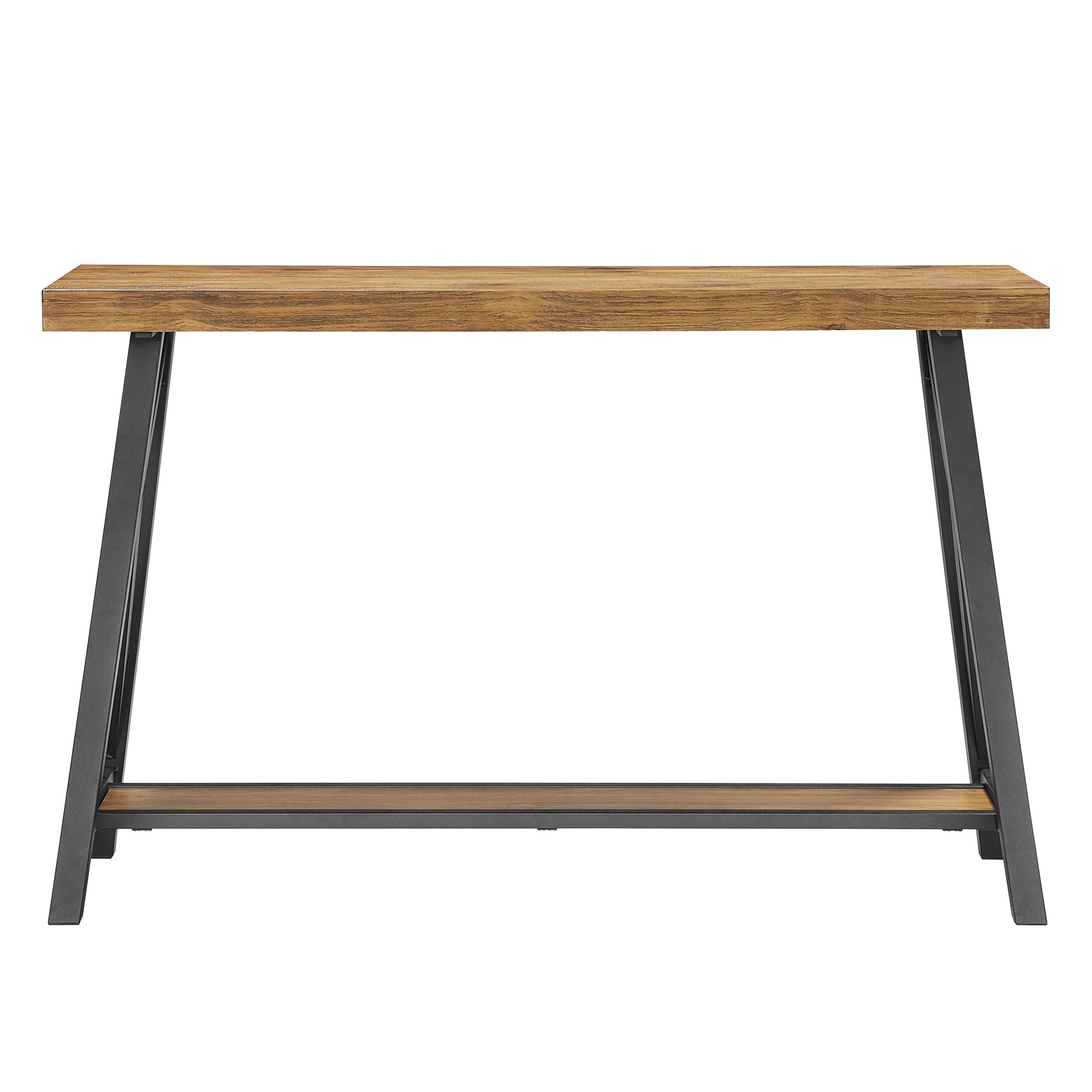 Weston Home Westyn Rustic X Base Wood Console Table with Shelf, Oak - Image 4