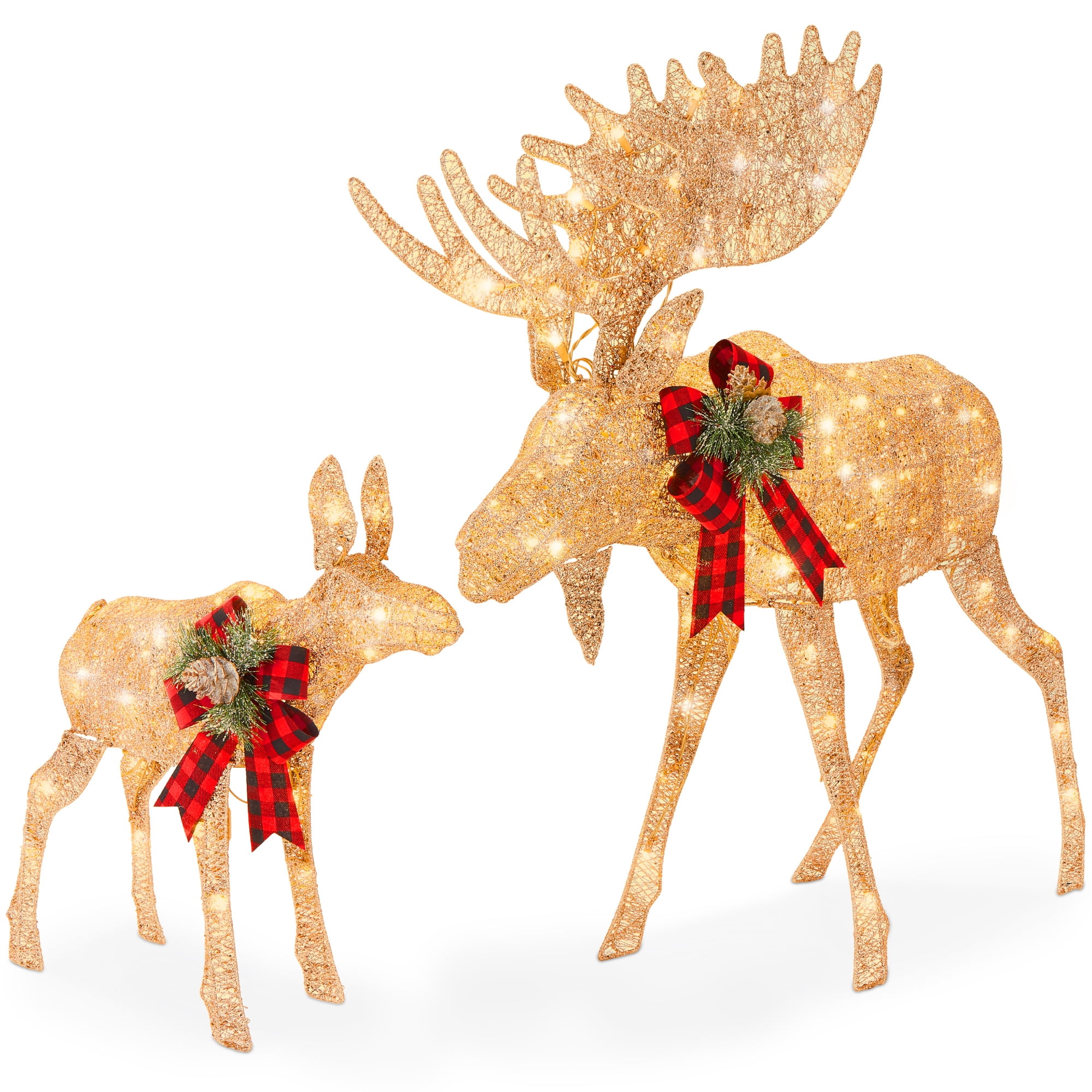 Best Choice Products 2-Piece Moose Family Lighted Christmas Yard Decor Set w/ 170 LED Lights, Stakes, Zip Ties - Gold - Image 4