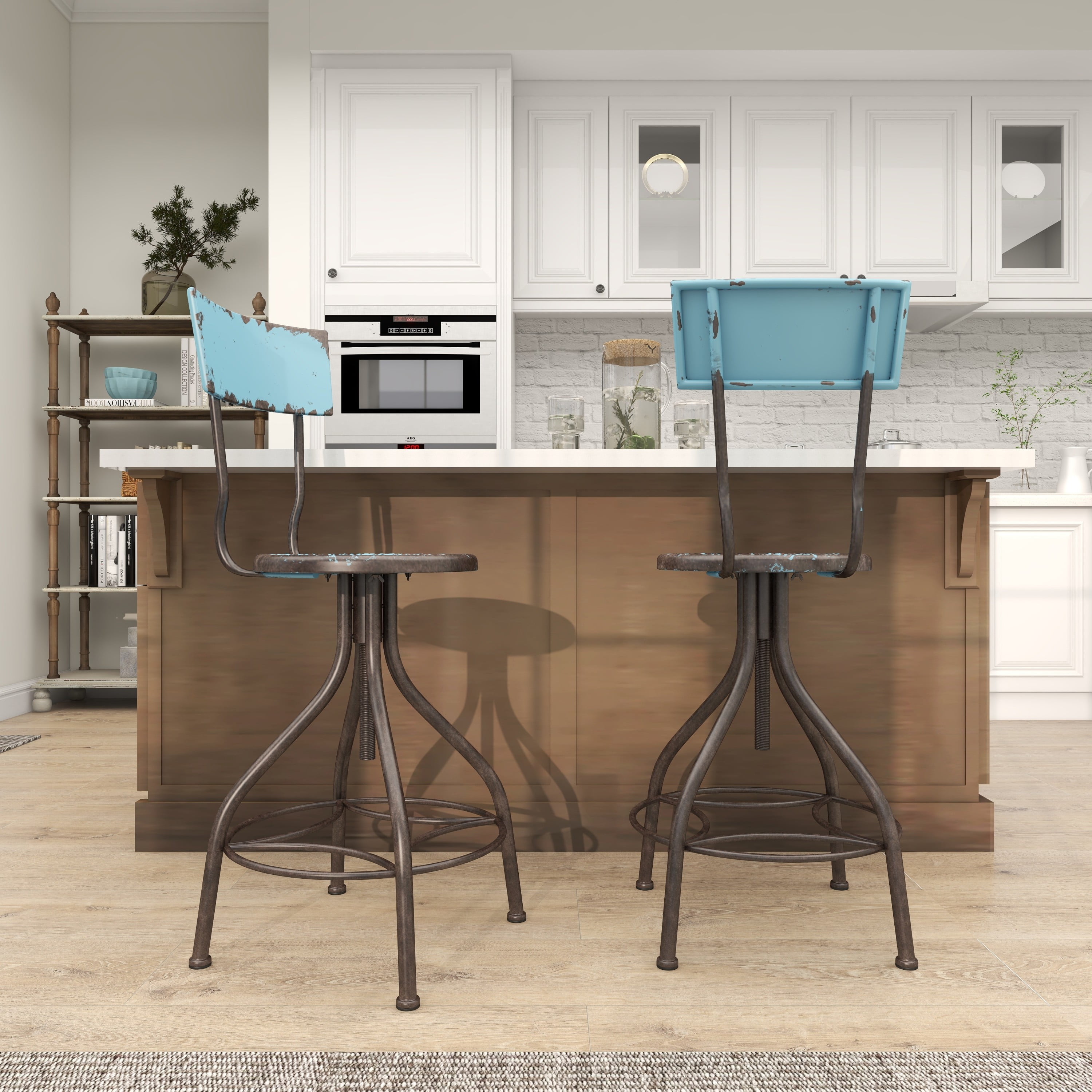 DecMode Metal Bar Stool with Backrest, Teal - Image 11