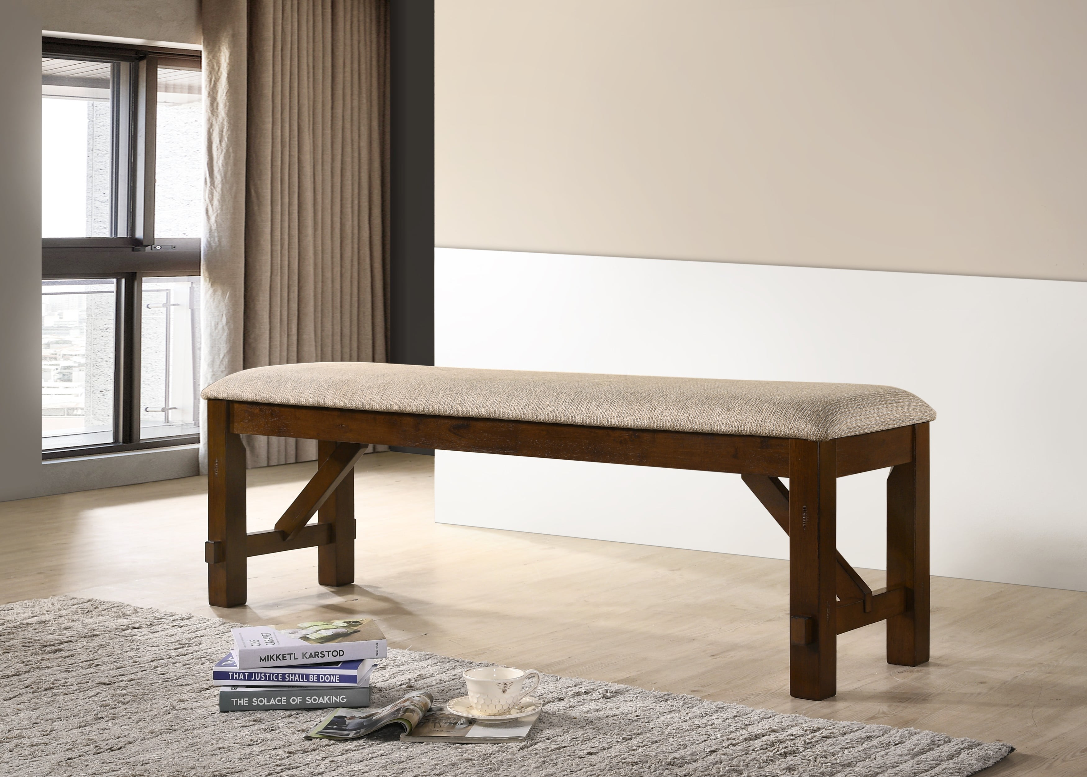 Roundhill Furniture Karven Solid Wood Dining Bench - Image 5