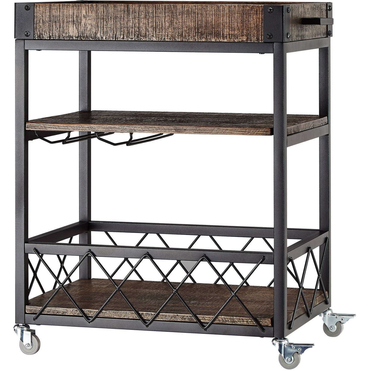 Weston Home Clayton Wood and Metal Bar Cart, Dark Brown - Image 2