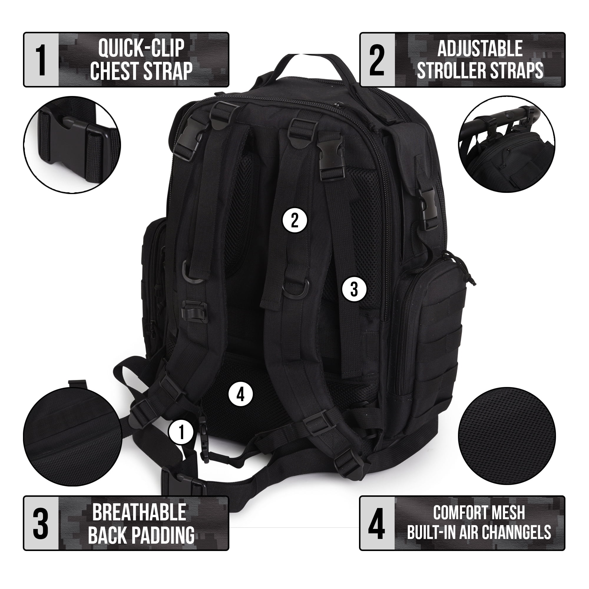 Sager Creek Dad Diaper Bags - Tactical Baby Diaper Bag Backpack - Black - Image 11