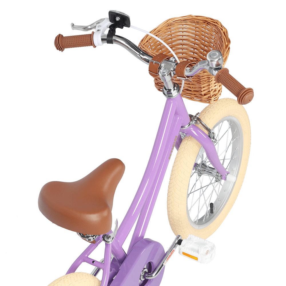 Petimini 16 Inch Kids Bike for 4 5 6 7 Years Old Little Girls Retro Vintage Style Bicycles with Training Wheels and Bell, purple - Image 3
